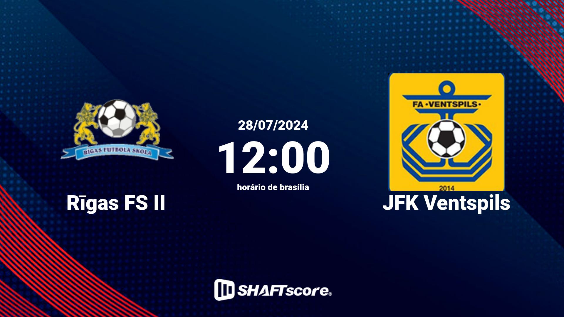 Estatísticas do jogo Rīgas FS II vs JFK Ventspils 28.07 12:00