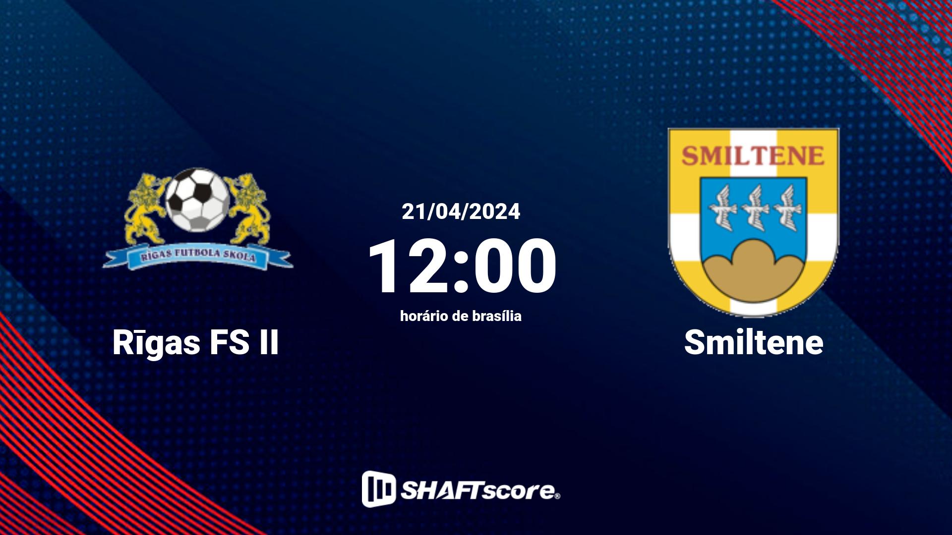 Estatísticas do jogo Rīgas FS II vs Smiltene 21.04 12:00