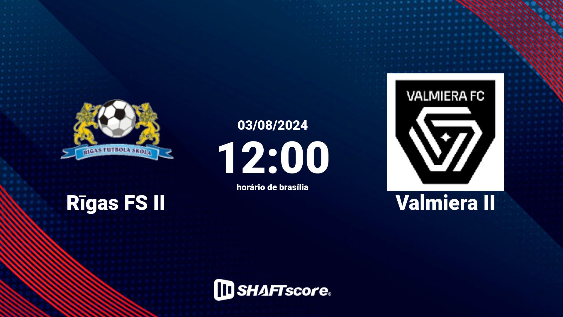 Estatísticas do jogo Rīgas FS II vs Valmiera II 03.08 12:00