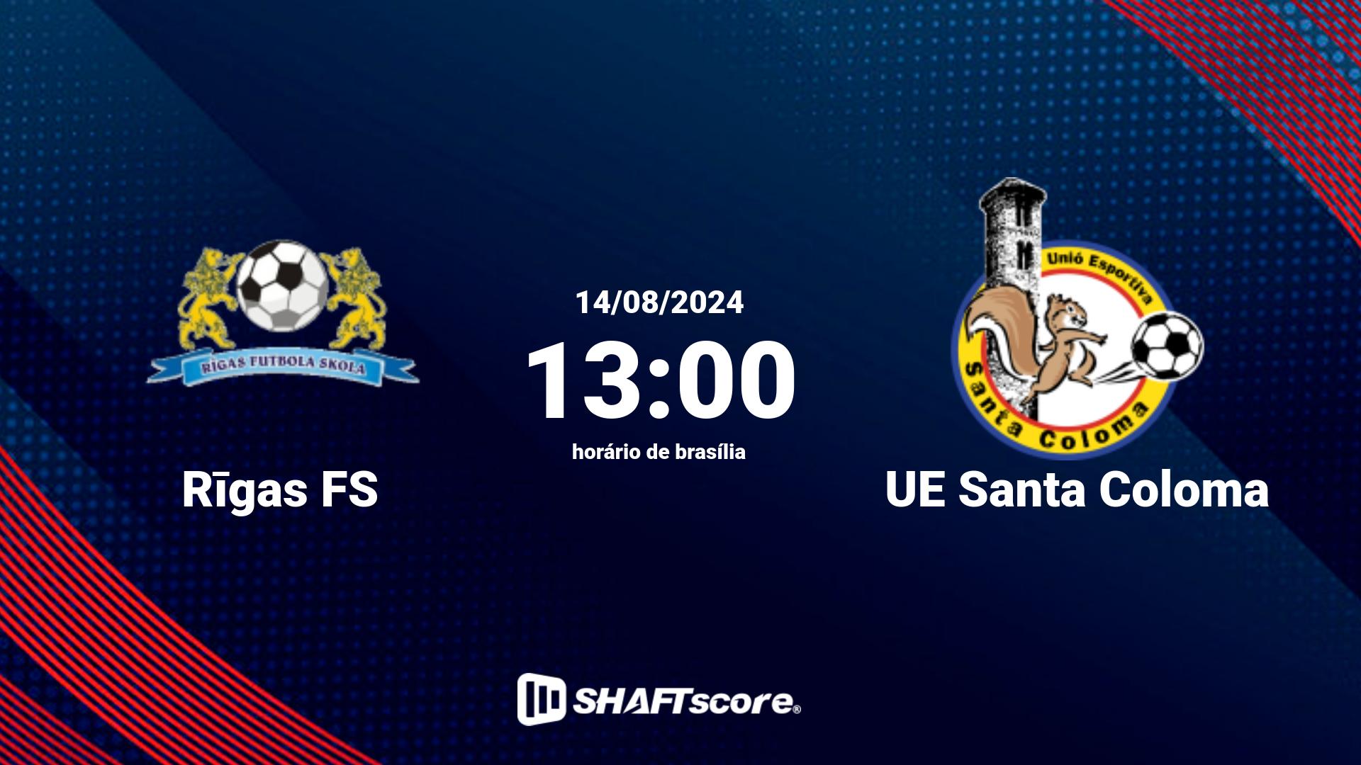 Estatísticas do jogo Rīgas FS vs UE Santa Coloma 14.08 13:00