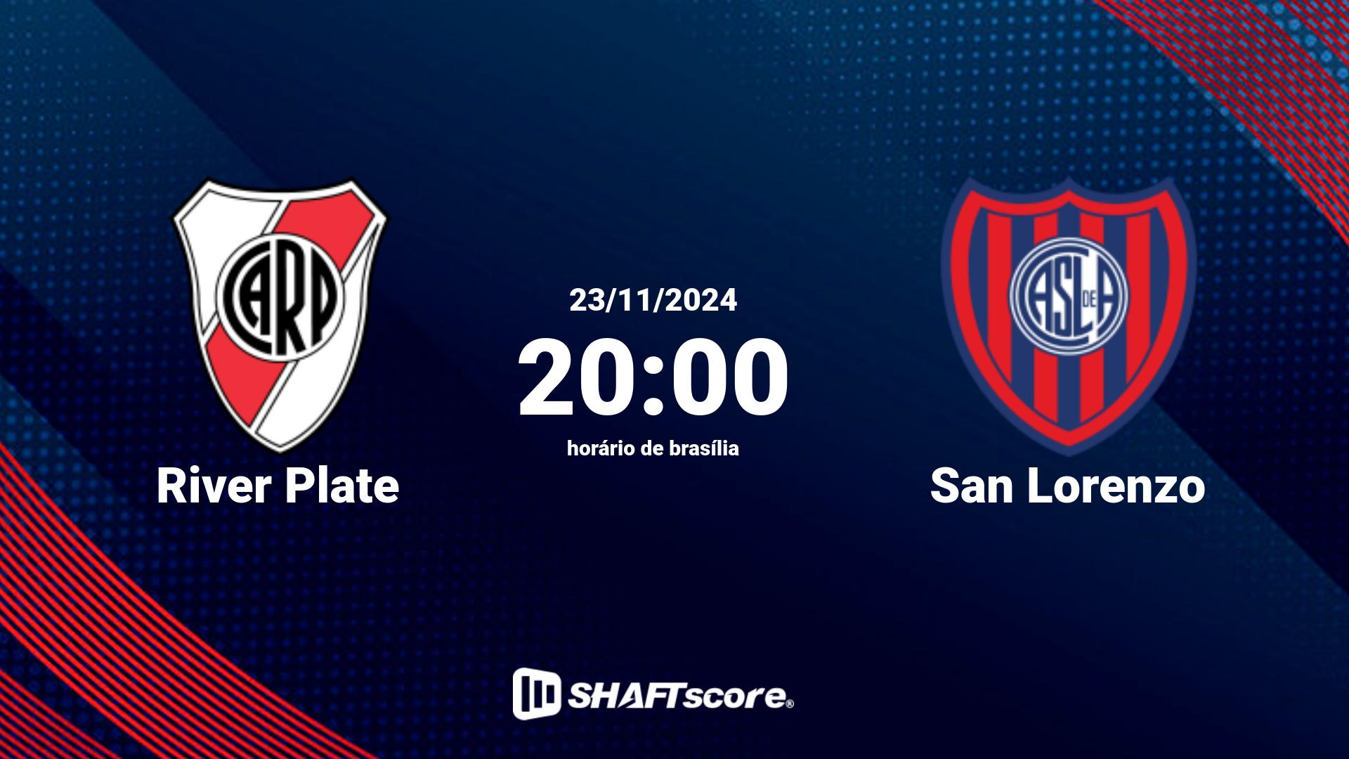 Estatísticas do jogo River Plate vs San Lorenzo 23.11 20:00