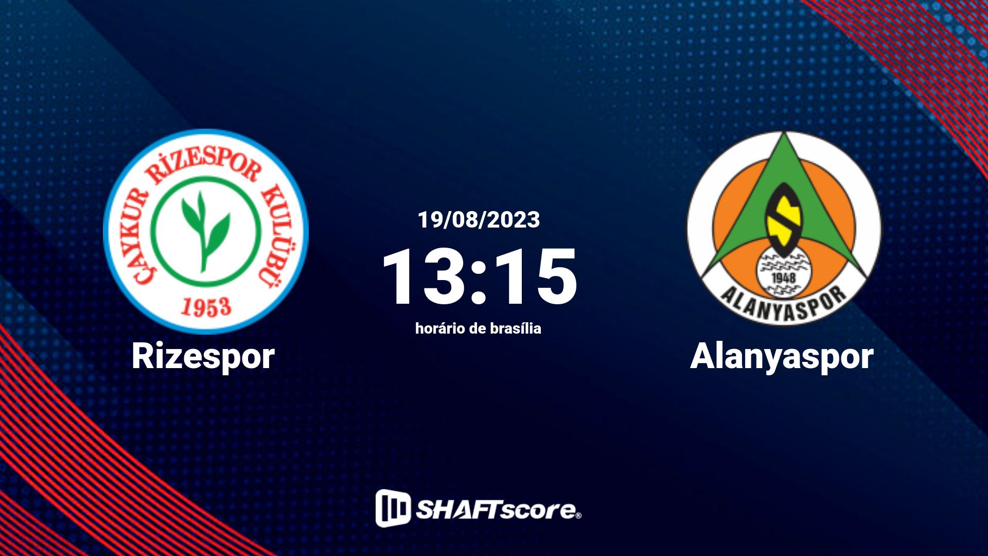 Estatísticas do jogo Rizespor vs Alanyaspor 19.08 13:15