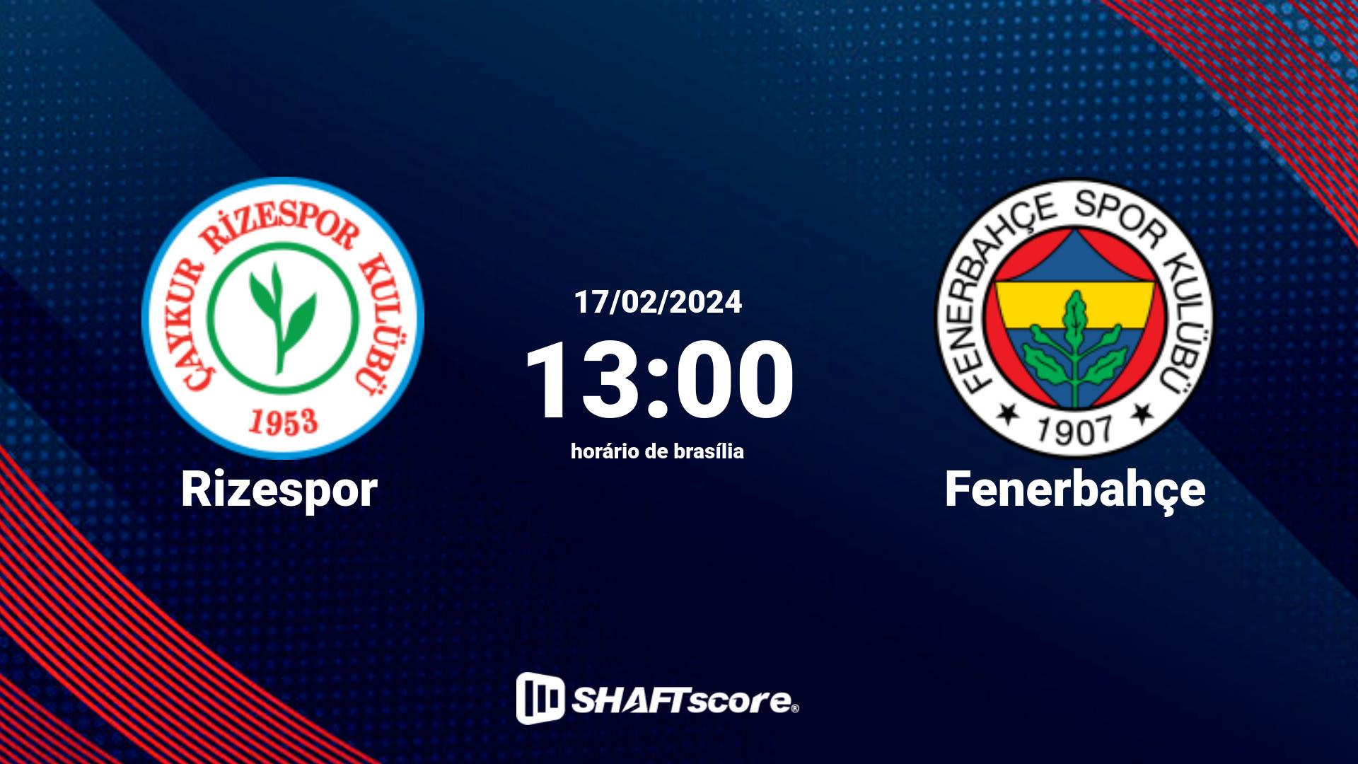 Estatísticas do jogo Rizespor vs Fenerbahçe 17.02 13:00