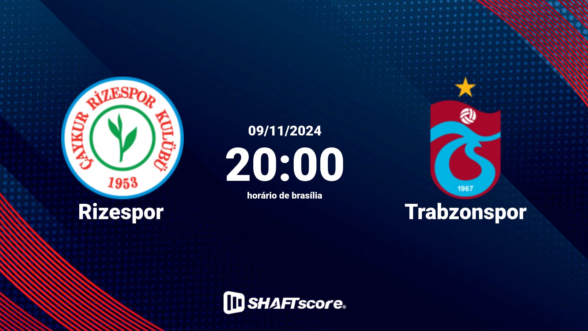 Estatísticas do jogo Rizespor vs Trabzonspor 09.11 20:00