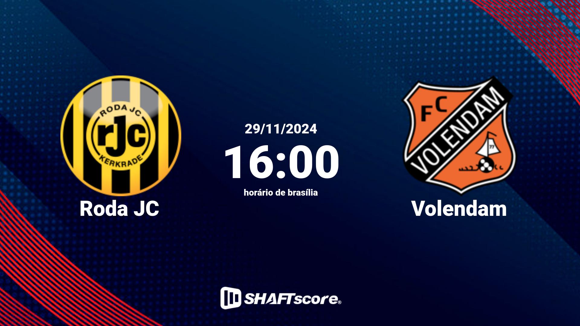 Estatísticas do jogo Roda JC vs Volendam 29.11 16:00