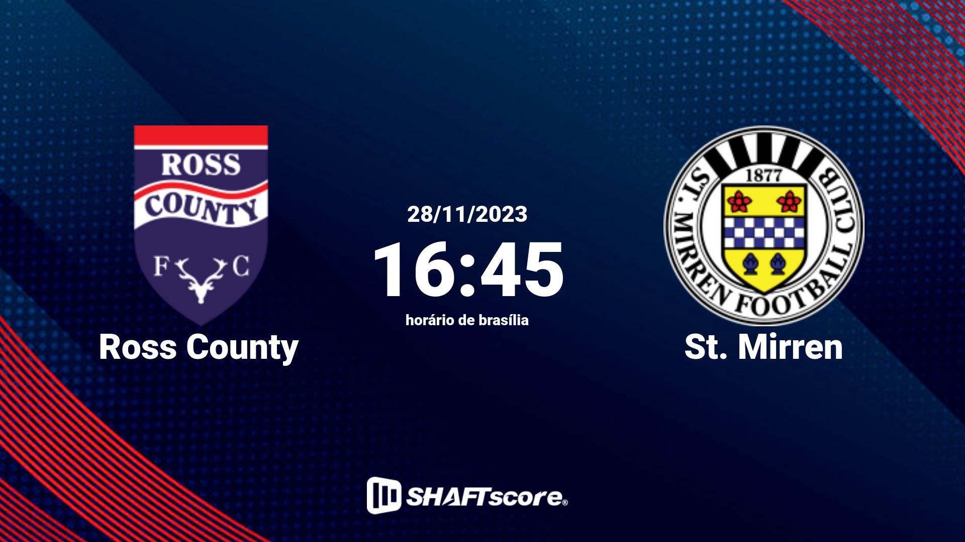 Estatísticas do jogo Ross County vs St. Mirren 28.11 16:45