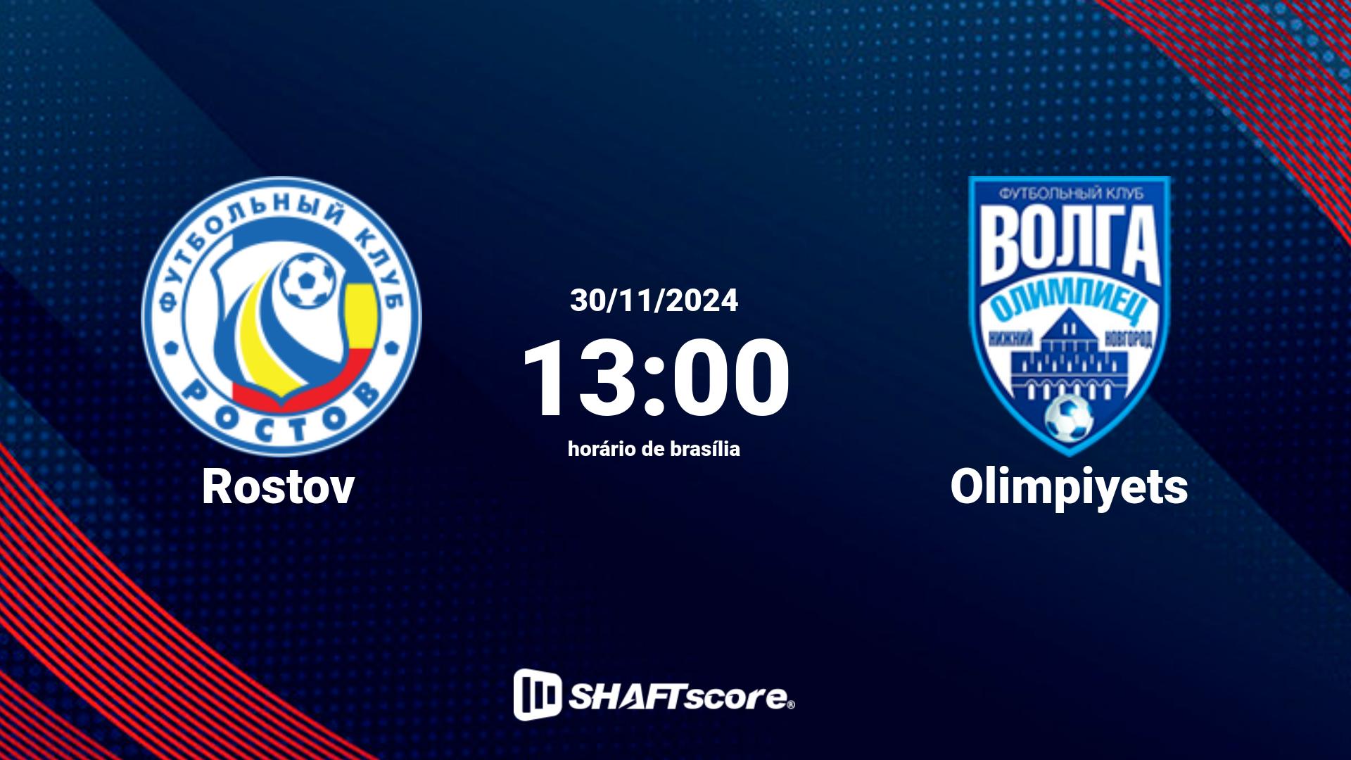 Estatísticas do jogo Rostov vs Olimpiyets 30.11 13:00