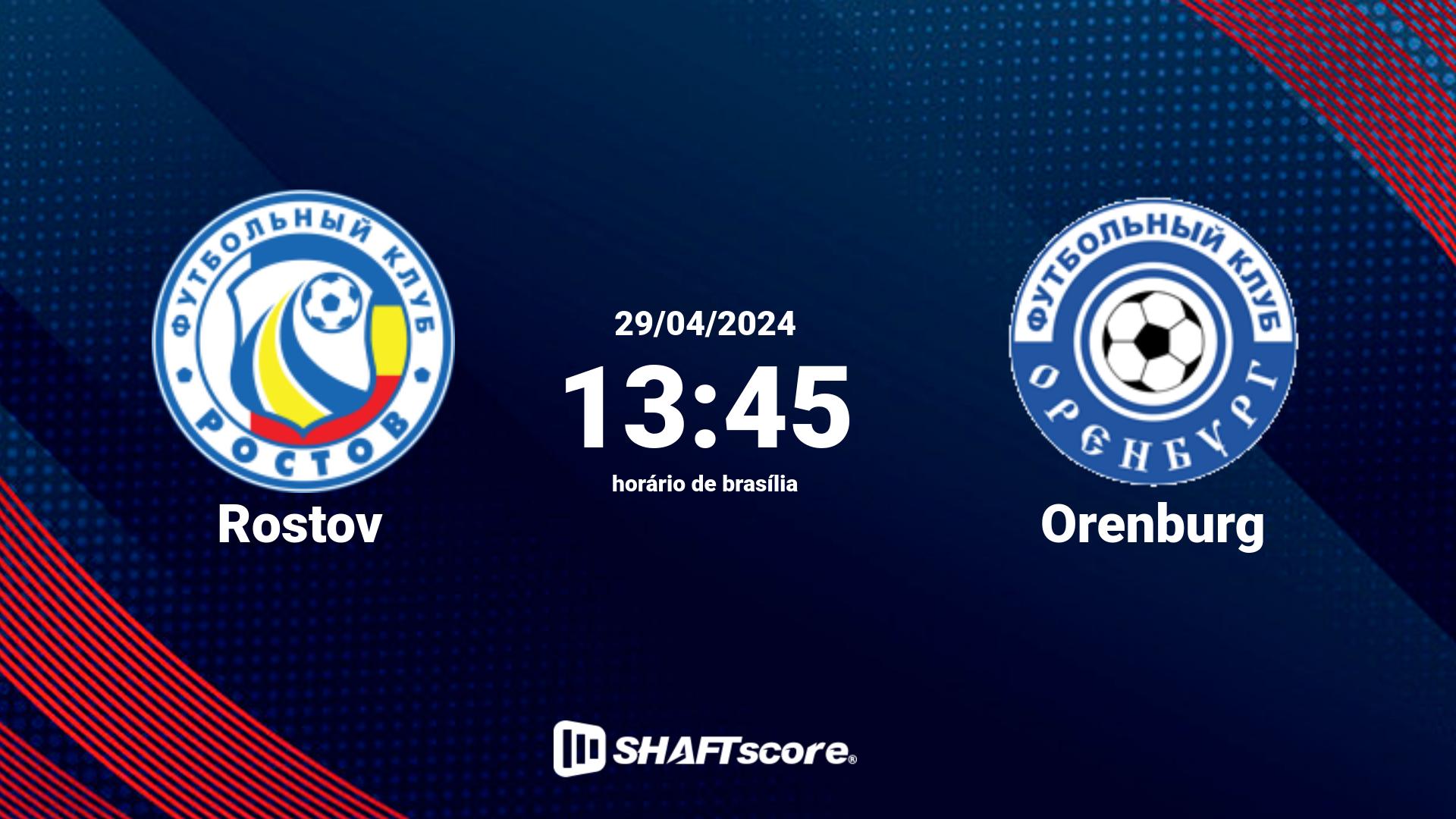 Estatísticas do jogo Rostov vs Orenburg 29.04 13:45