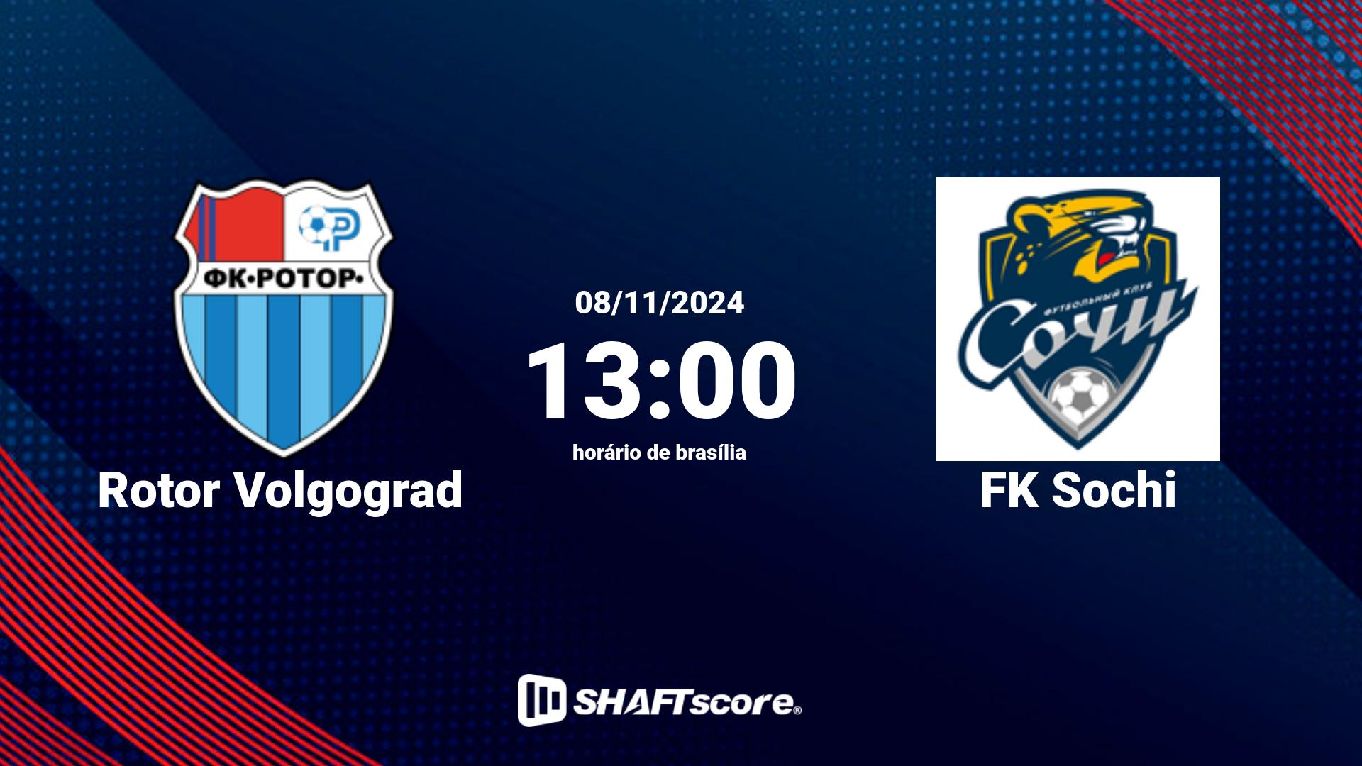 Estatísticas do jogo Rotor Volgograd vs FK Sochi 08.11 13:00