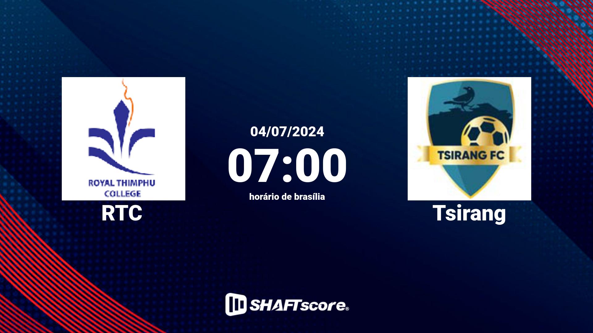 Estatísticas do jogo RTC vs Tsirang 04.07 07:00