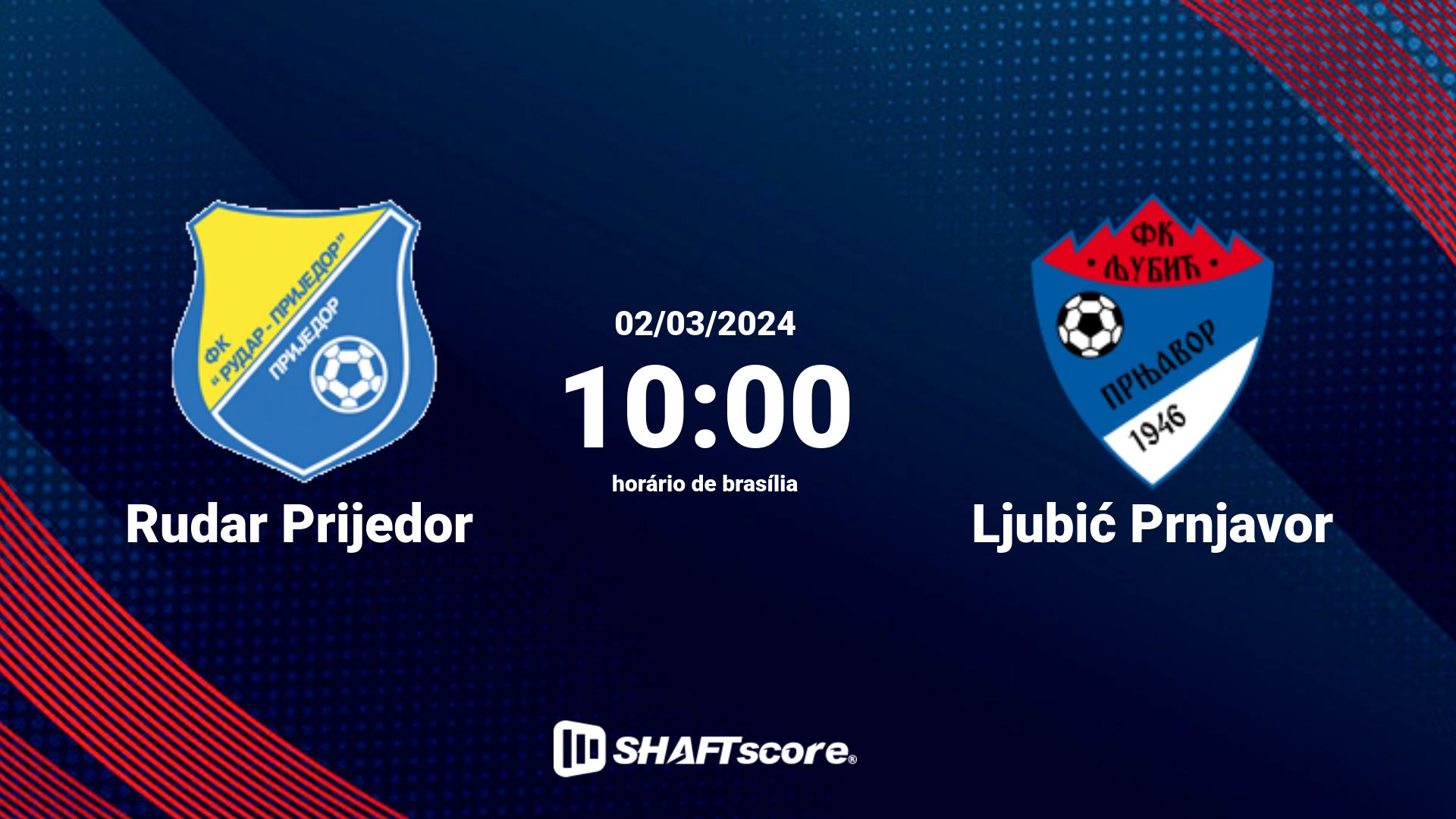 Estatísticas do jogo Rudar Prijedor vs Ljubić Prnjavor 02.03 10:00