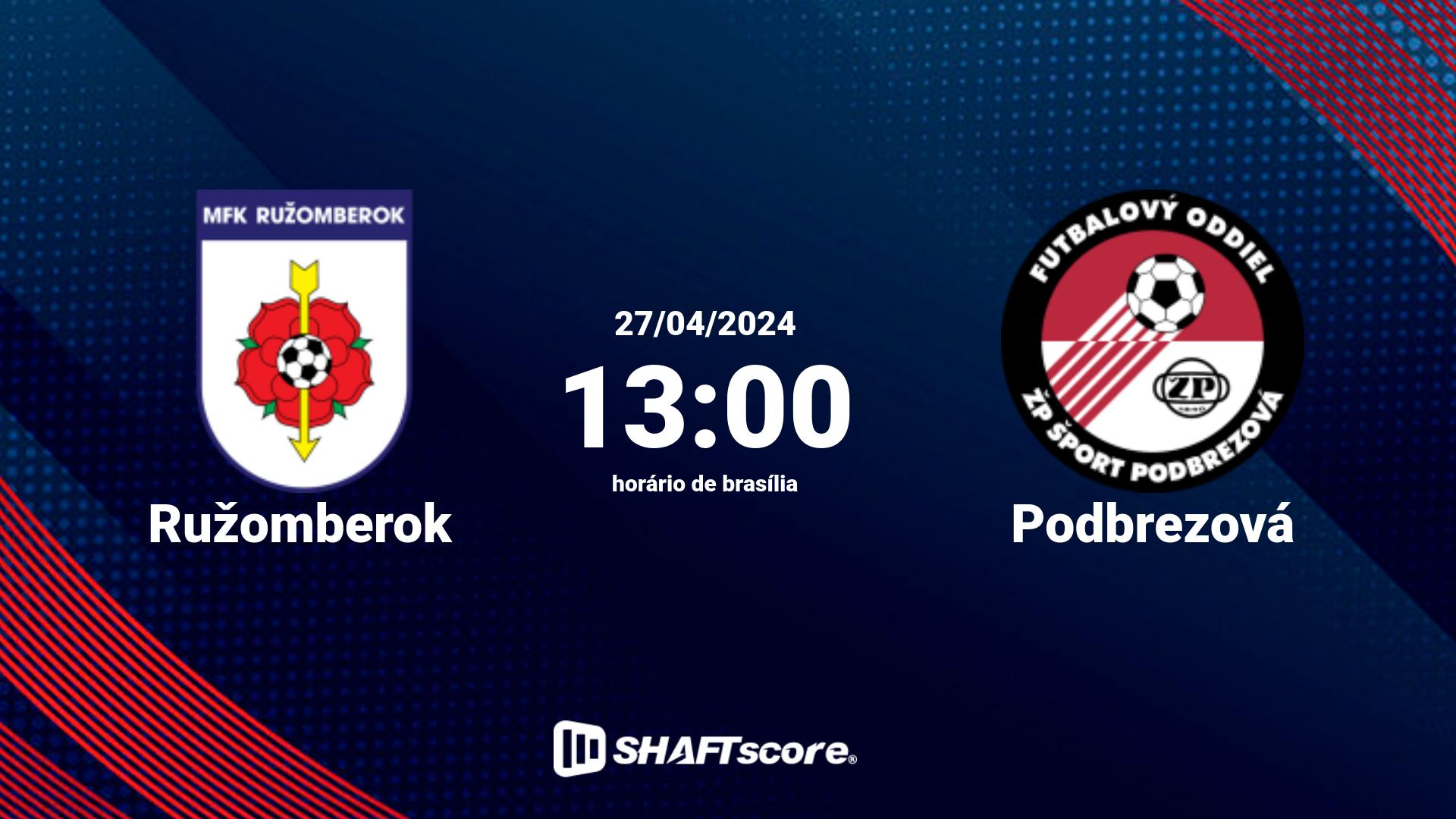 Estatísticas do jogo Ružomberok vs Podbrezová 27.04 13:00