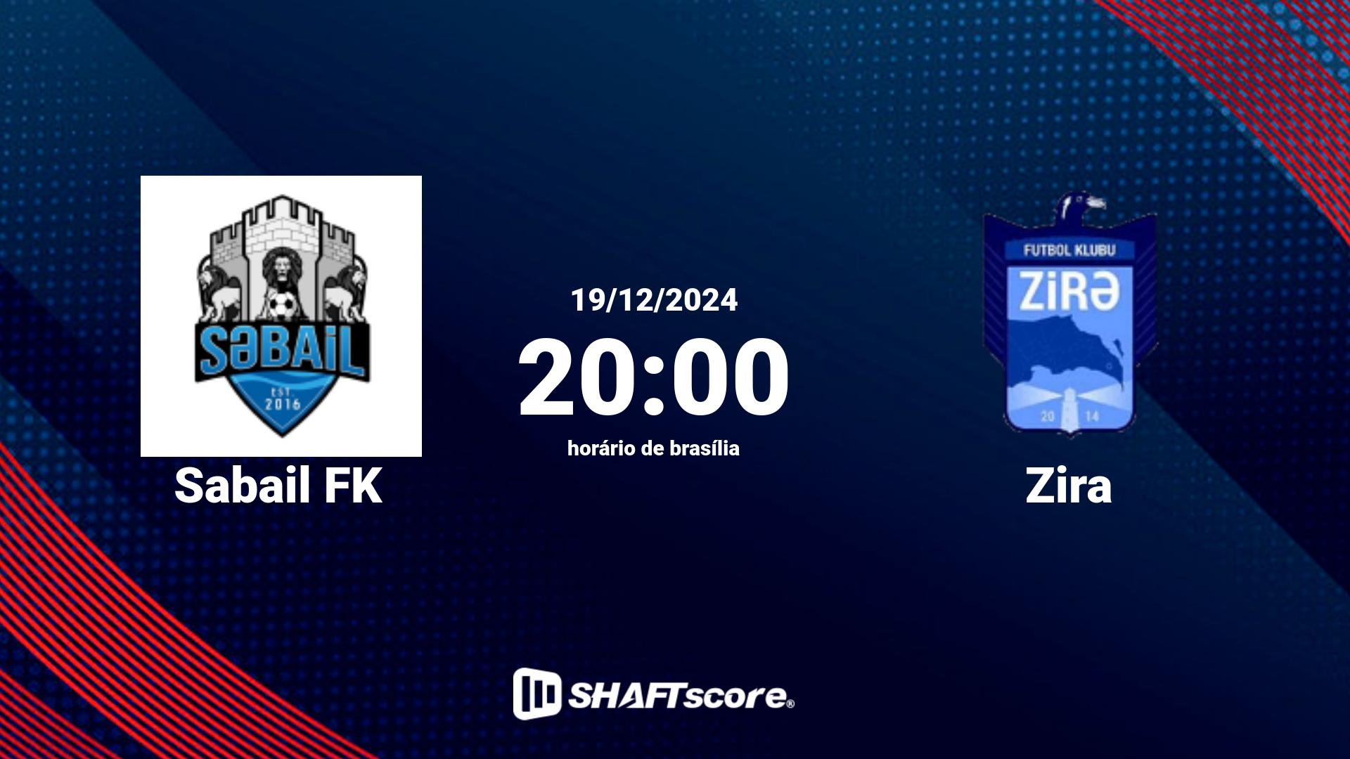 Estatísticas do jogo Sabail FK vs Zira 19.12 20:00