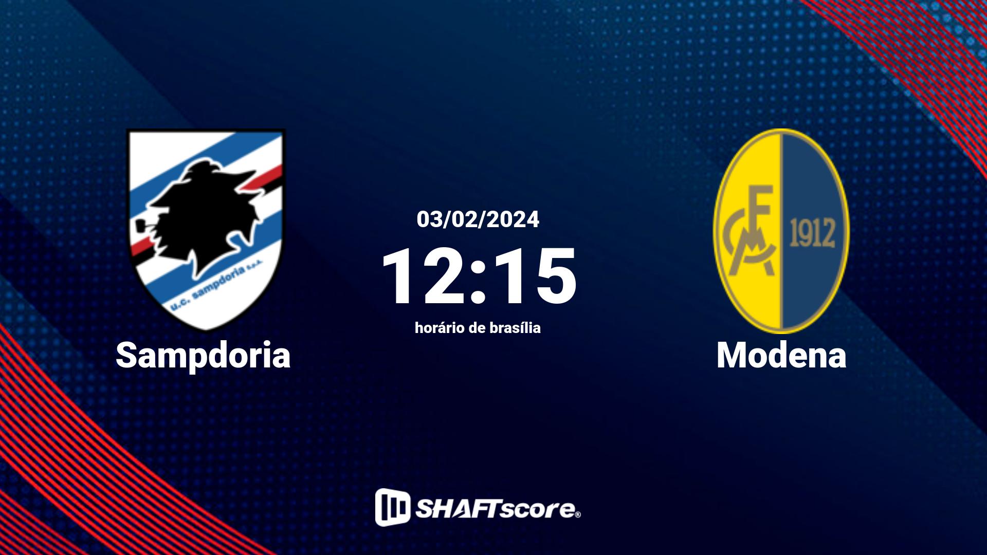 Estatísticas do jogo Sampdoria vs Modena 03.02 12:15