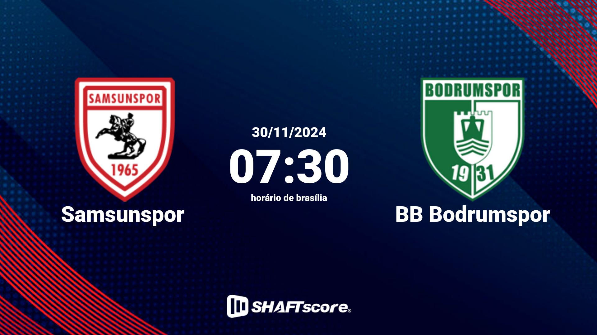 Estatísticas do jogo Samsunspor vs BB Bodrumspor 30.11 07:30