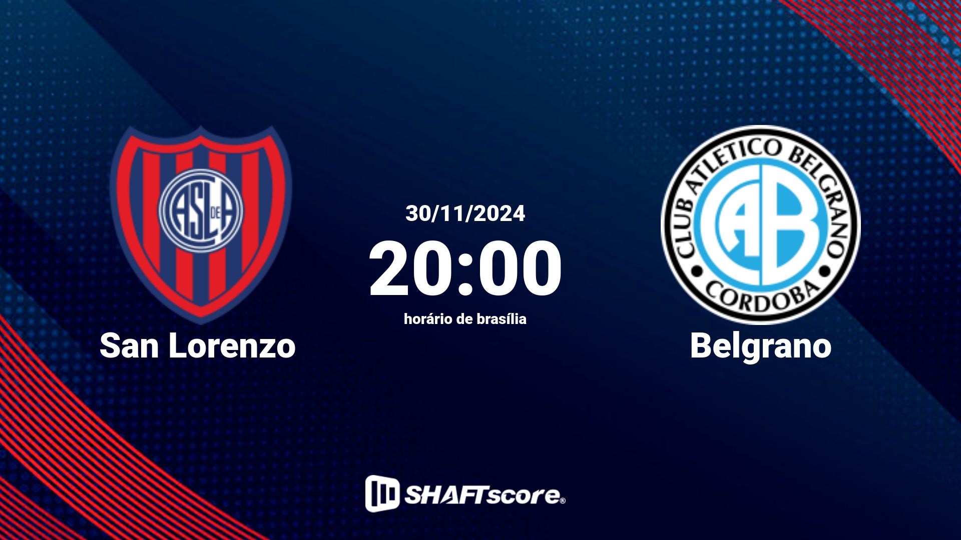 Estatísticas do jogo San Lorenzo vs Belgrano 30.11 20:00