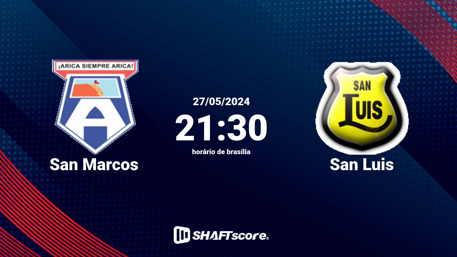 Estatísticas do jogo San Marcos vs San Luis 27.05 21:30