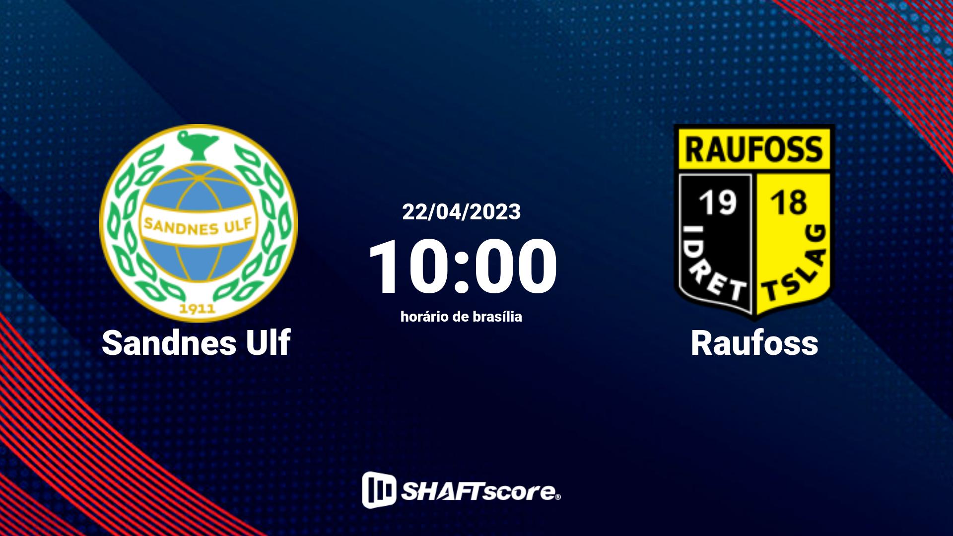 Estatísticas do jogo Sandnes Ulf vs Raufoss 22.04 10:00