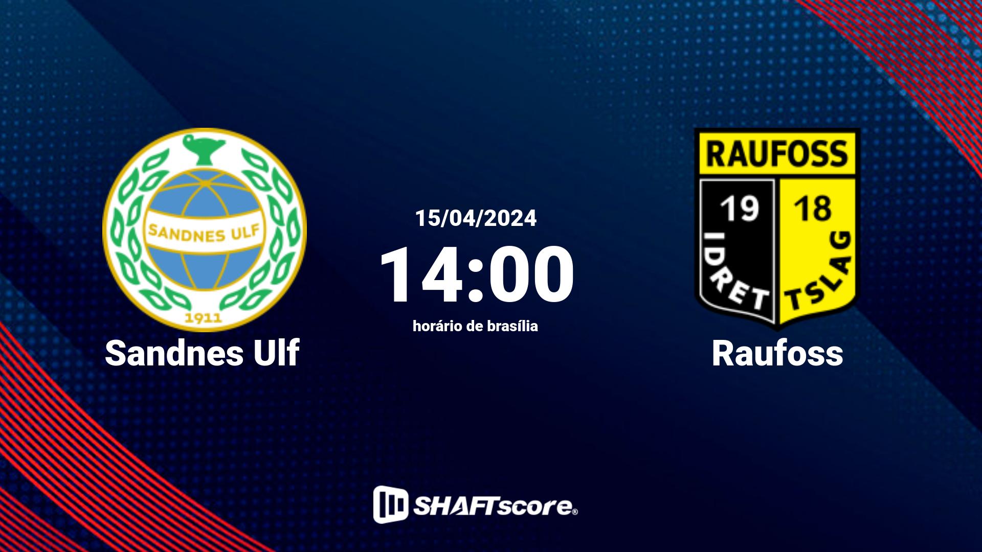 Estatísticas do jogo Sandnes Ulf vs Raufoss 15.04 14:00