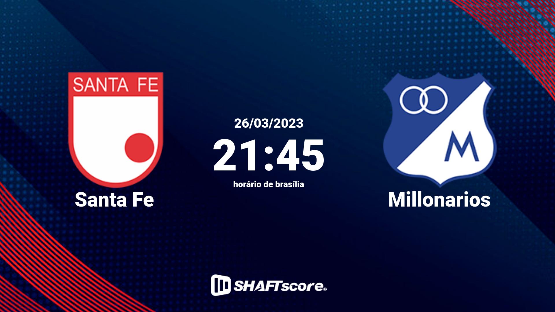 Estatísticas do jogo Santa Fe vs Millonarios 26.03 21:45