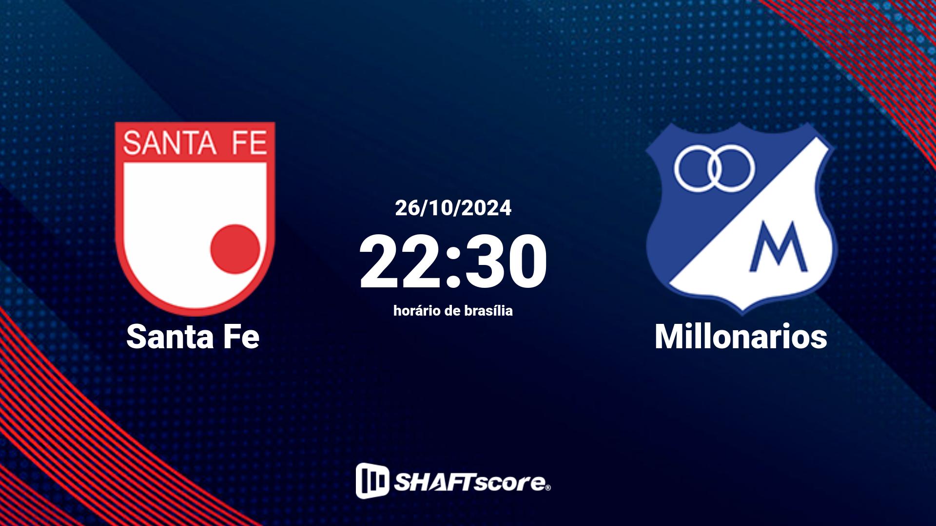 Estatísticas do jogo Santa Fe vs Millonarios 26.10 22:30