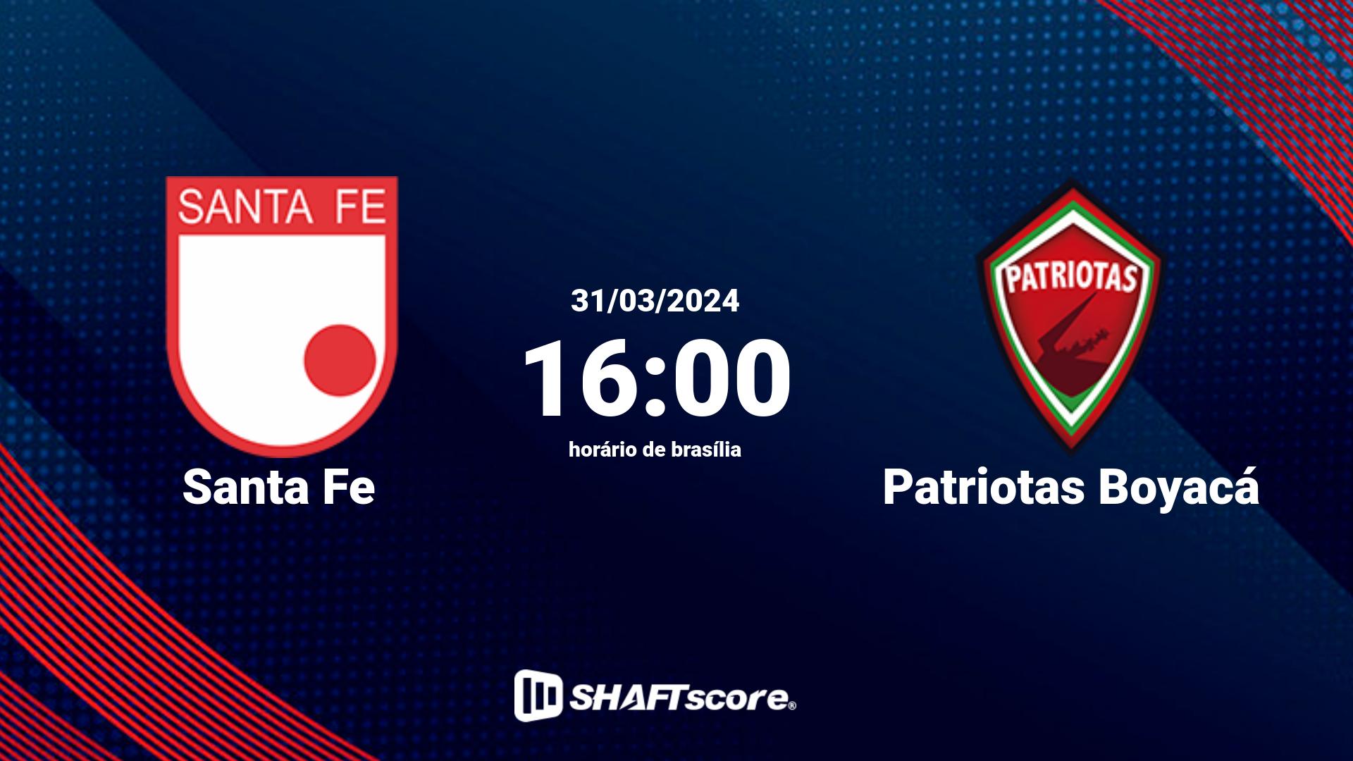 Estatísticas do jogo Santa Fe vs Patriotas Boyacá 31.03 16:00