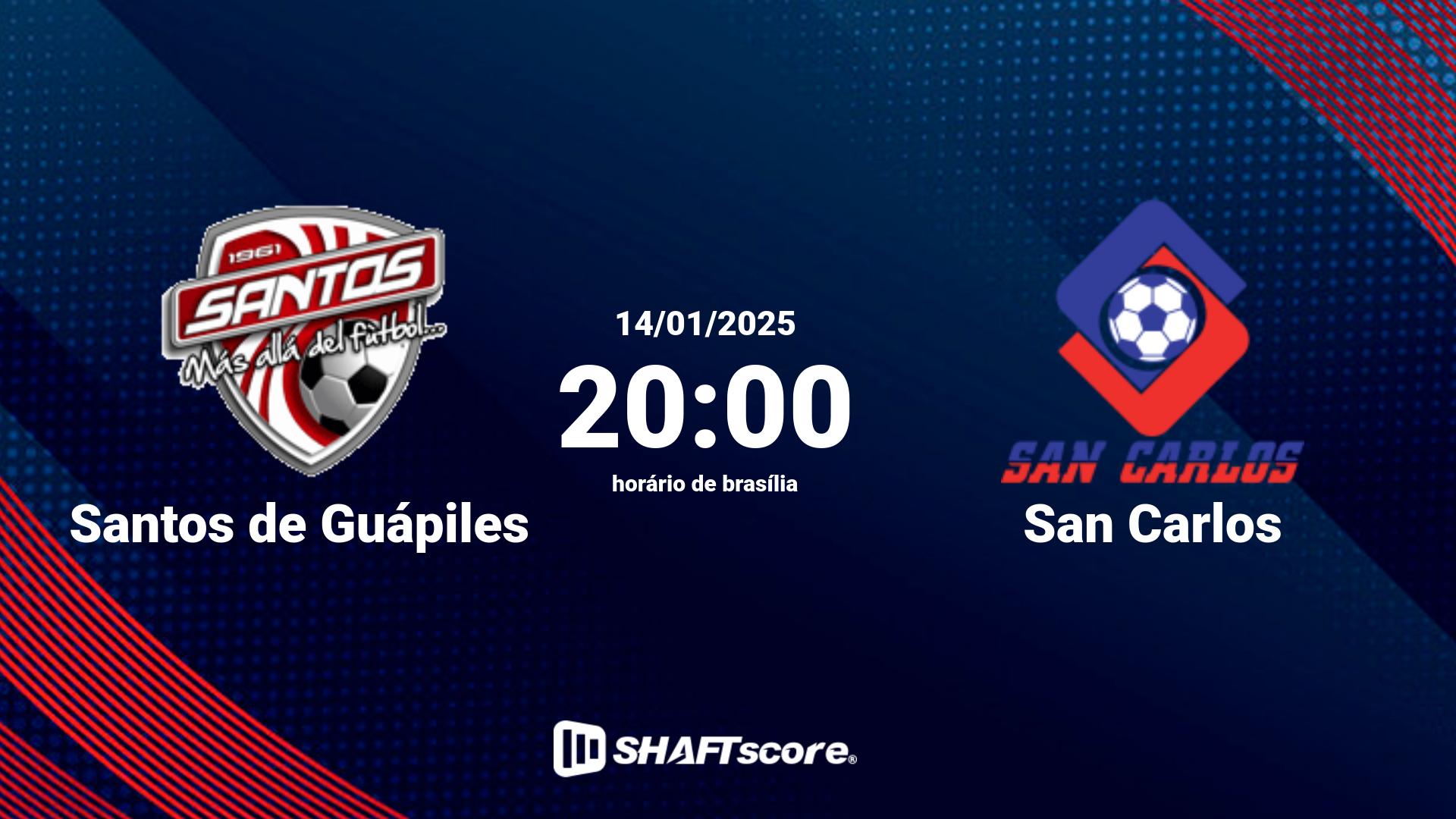 Estatísticas do jogo Santos de Guápiles vs San Carlos 14.01 20:00