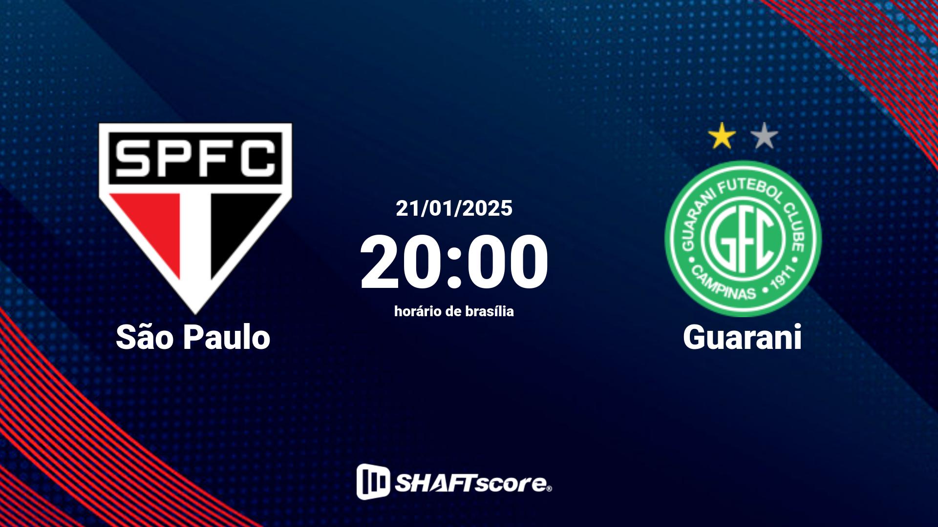 Estatísticas do jogo São Paulo vs Guarani 21.01 20:00