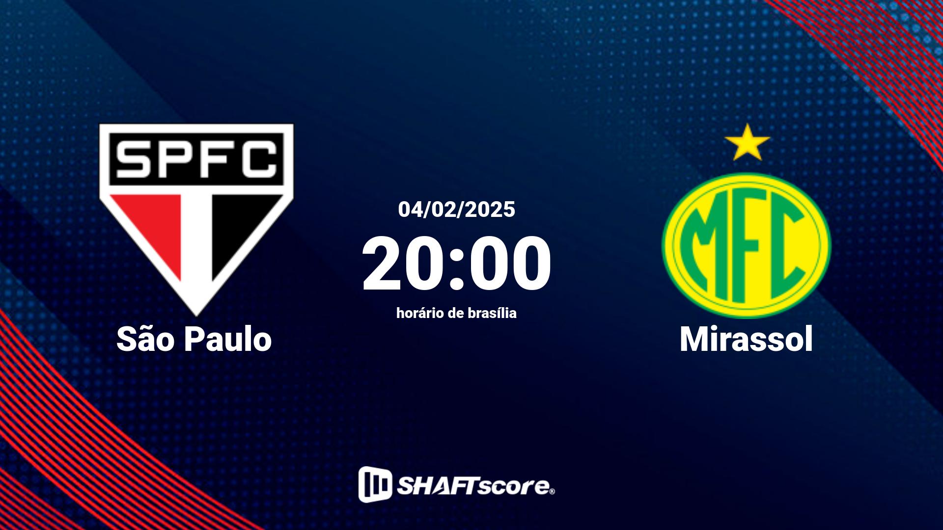 Estatísticas do jogo São Paulo vs Mirassol 04.02 20:00