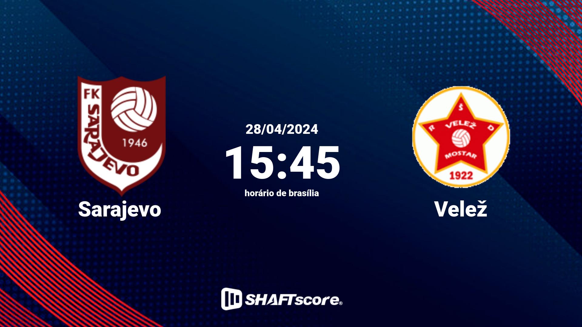 Estatísticas do jogo Sarajevo vs Velež 28.04 15:45