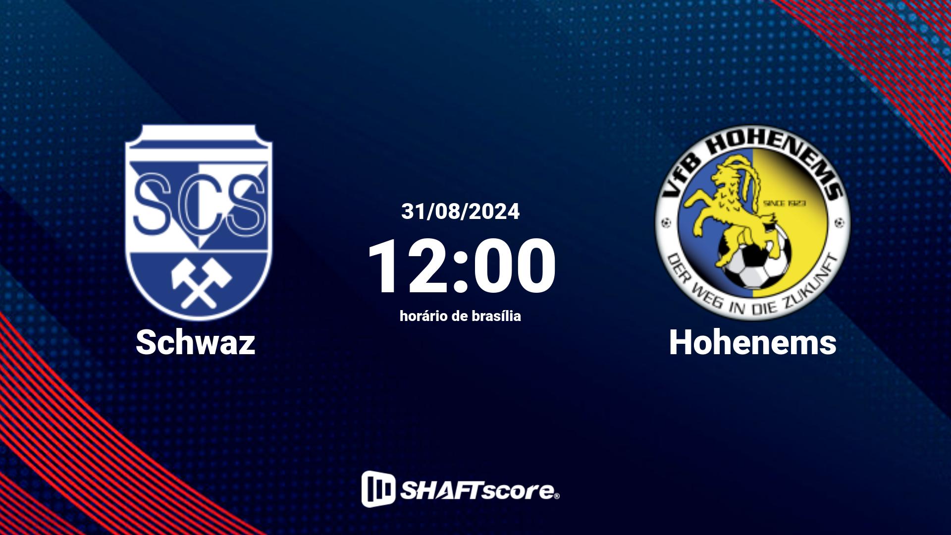 Estatísticas do jogo Schwaz vs Hohenems 31.08 12:00