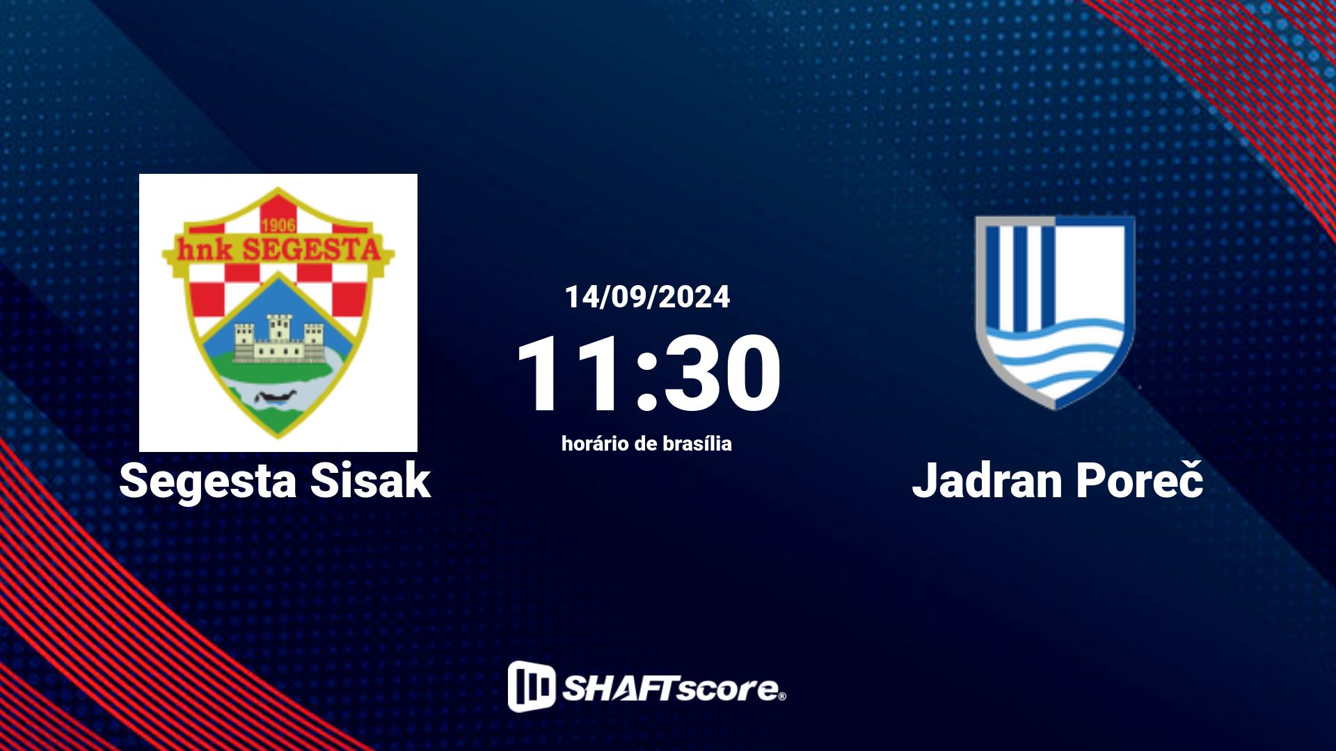 Estatísticas do jogo Segesta Sisak vs Jadran Poreč 14.09 11:30