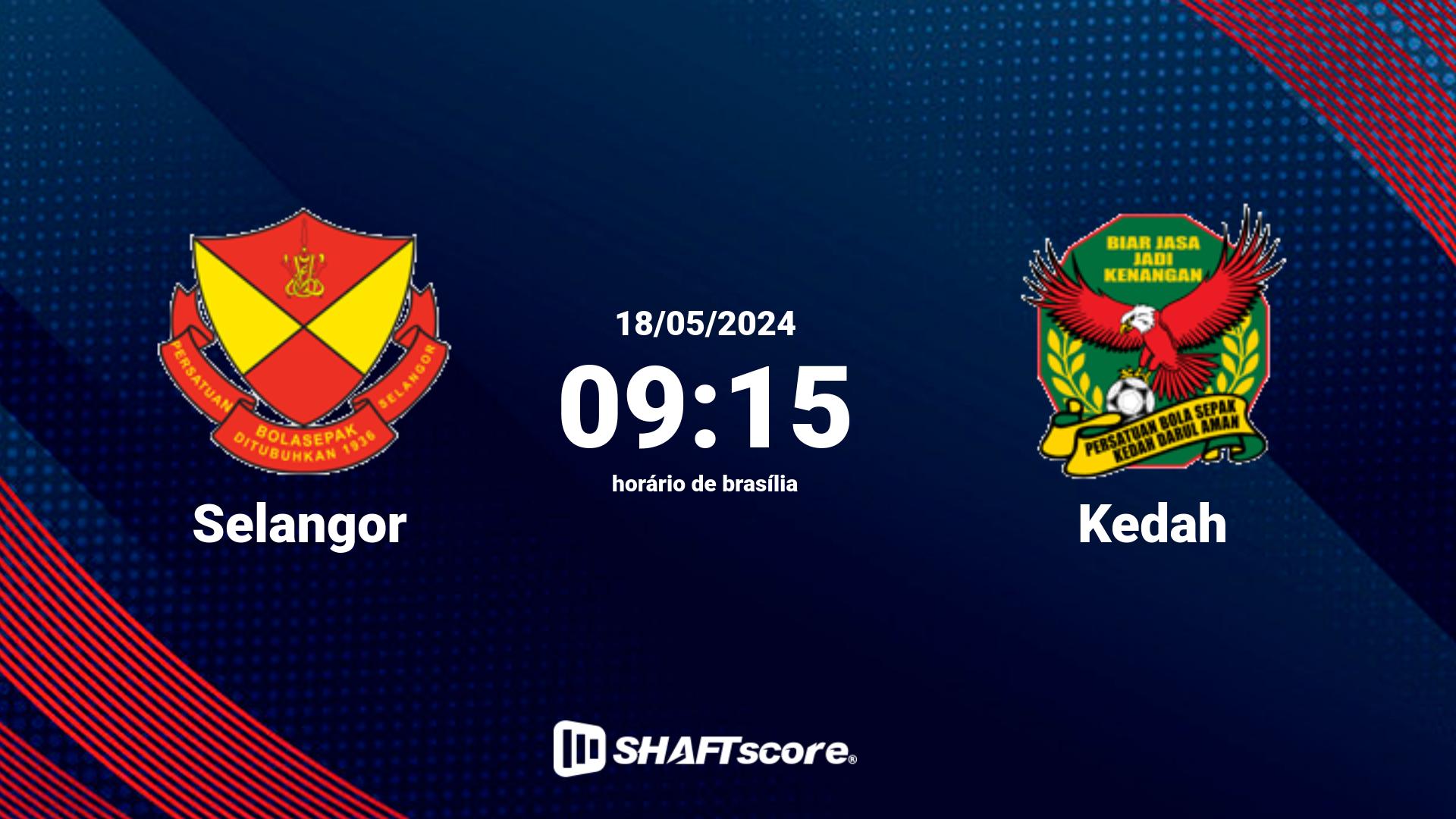 Estatísticas do jogo Selangor vs Kedah 18.05 09:15