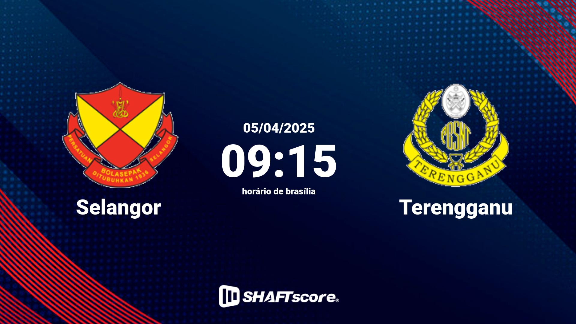 Estatísticas do jogo Selangor vs Terengganu 05.04 09:15