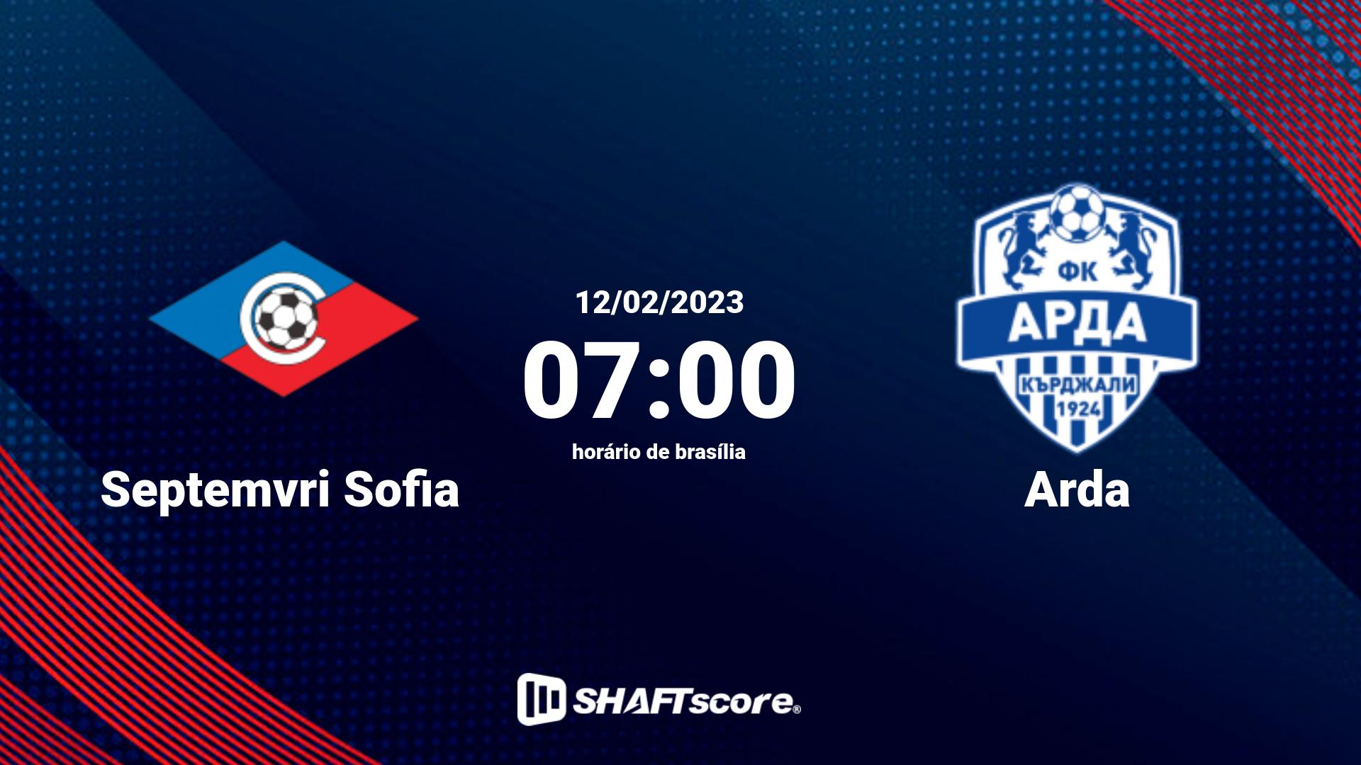 Estatísticas do jogo Septemvri Sofia vs Arda 12.02 07:00