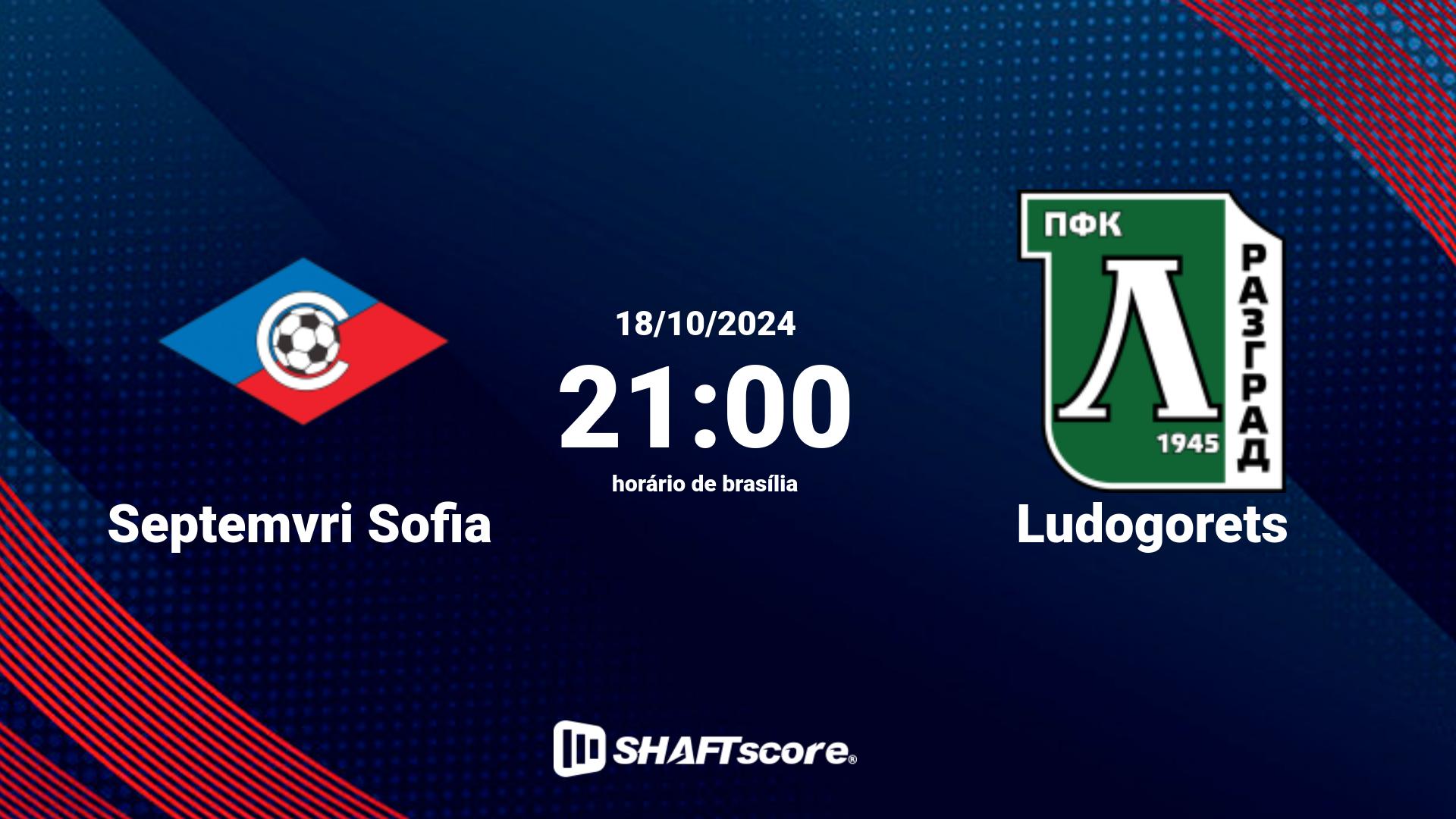 Estatísticas do jogo Septemvri Sofia vs Ludogorets 18.10 21:00