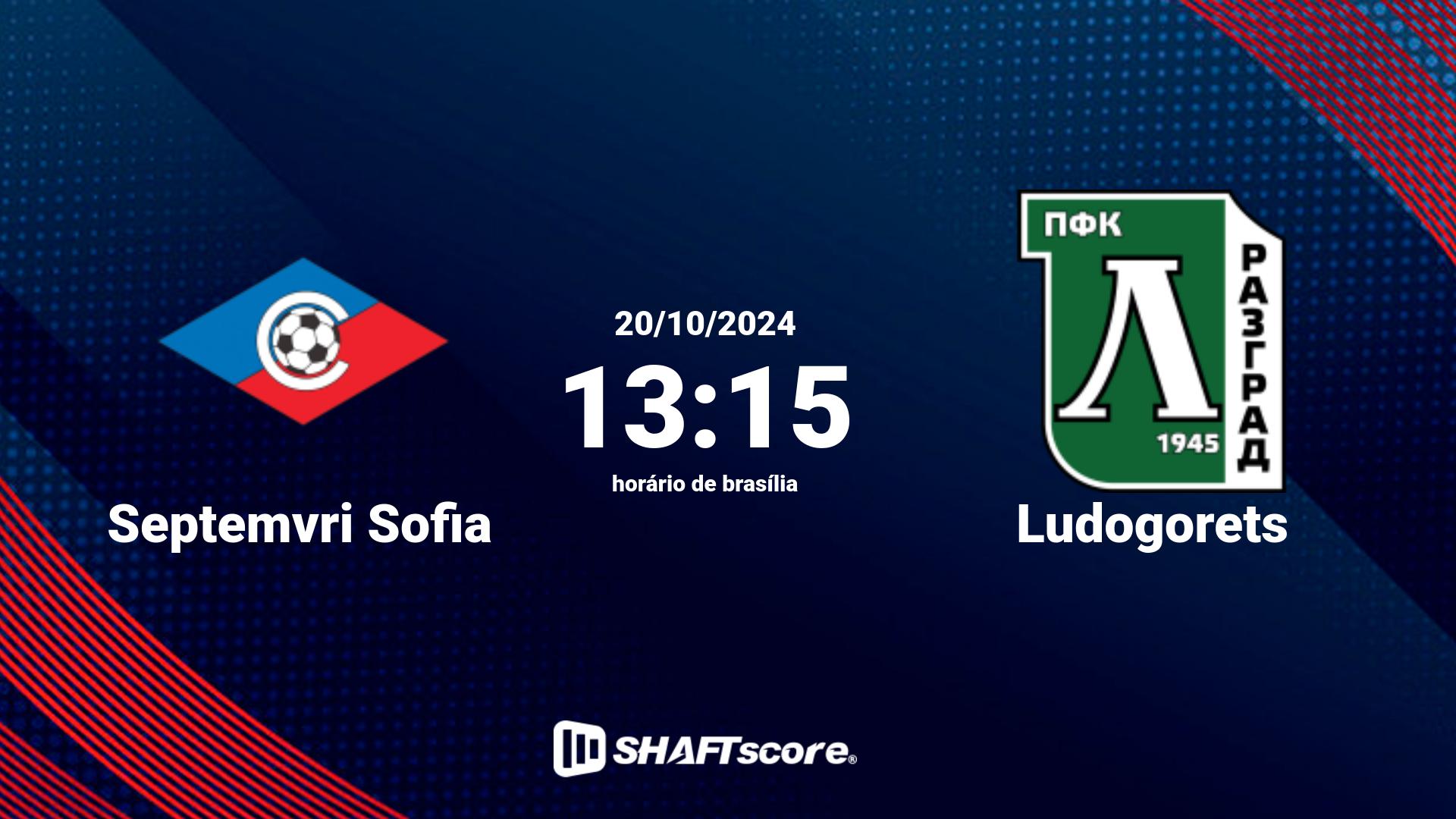 Estatísticas do jogo Septemvri Sofia vs Ludogorets 20.10 13:15