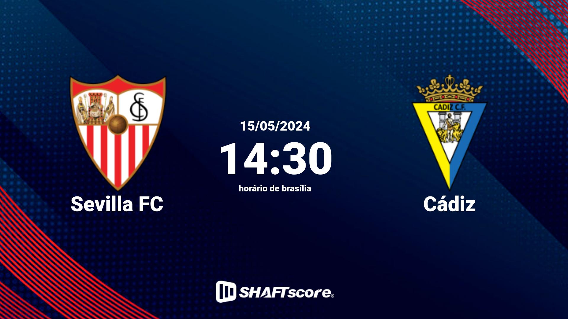 Estatísticas do jogo Sevilla FC vs Cádiz 15.05 14:30