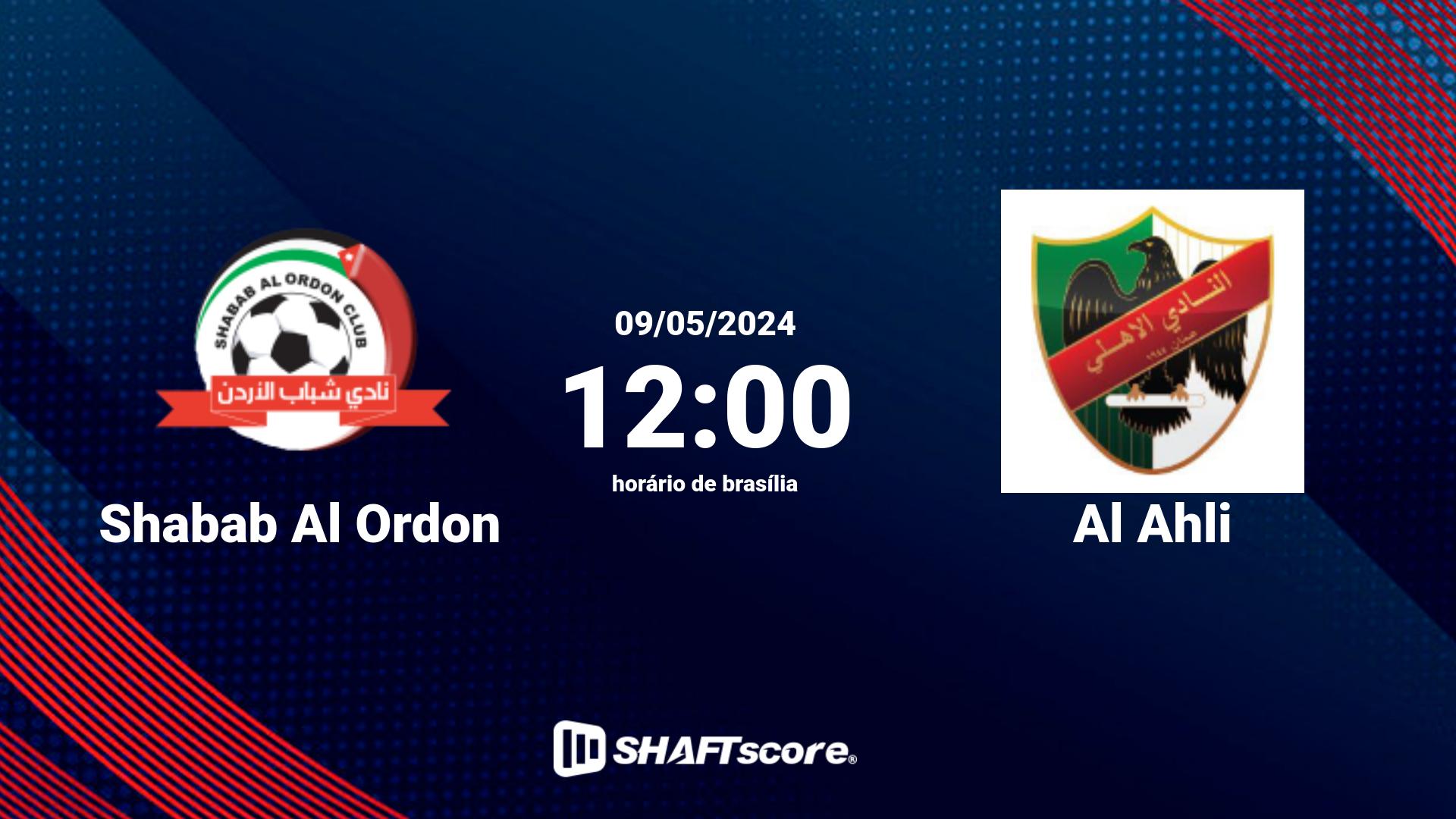 Estatísticas do jogo Shabab Al Ordon vs Al Ahli 09.05 12:00