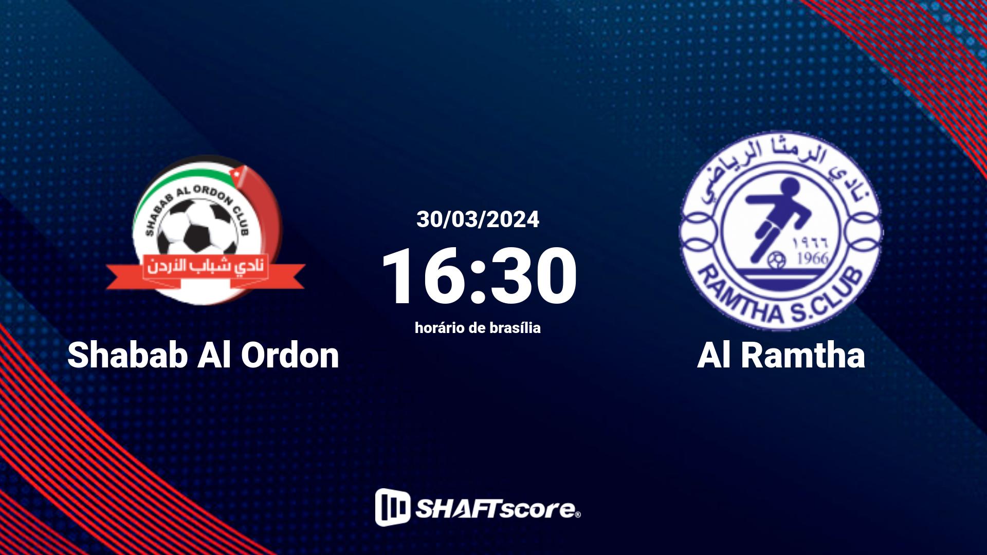 Estatísticas do jogo Shabab Al Ordon vs Al Ramtha 30.03 16:30