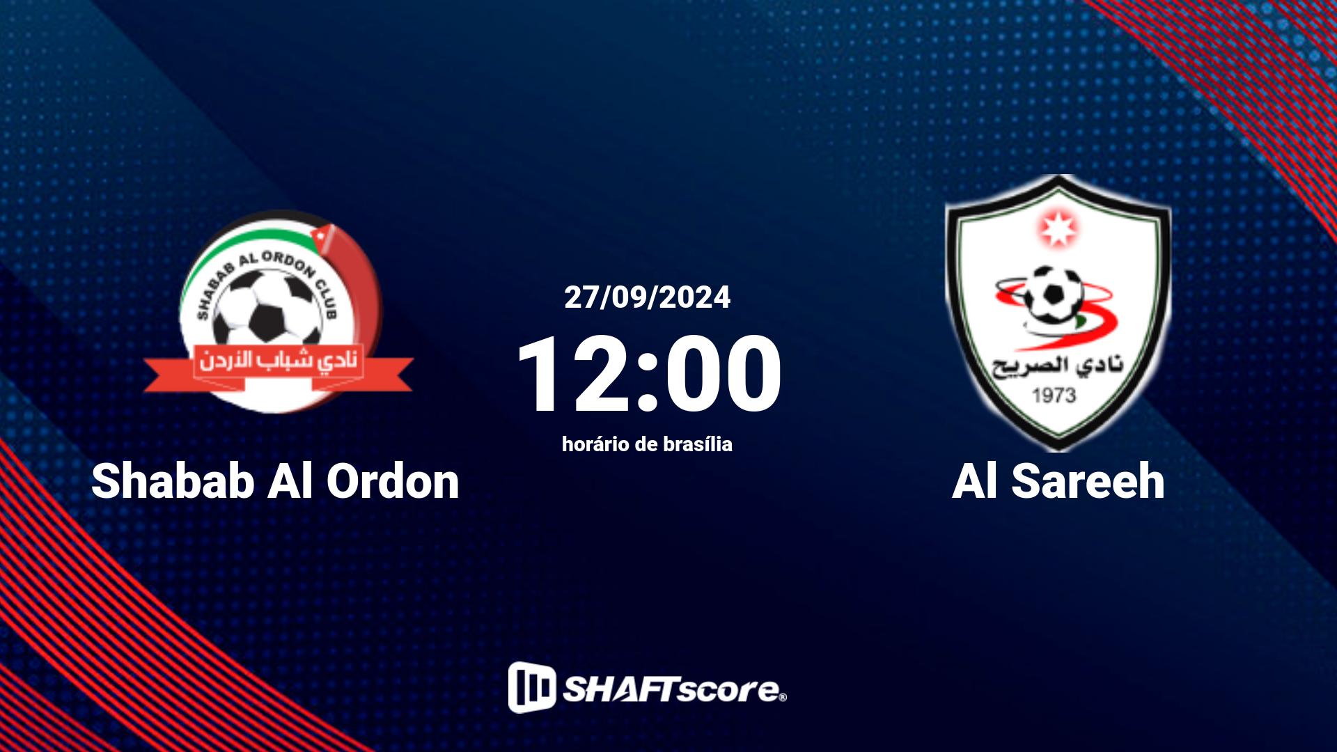 Estatísticas do jogo Shabab Al Ordon vs Al Sareeh 27.09 12:00