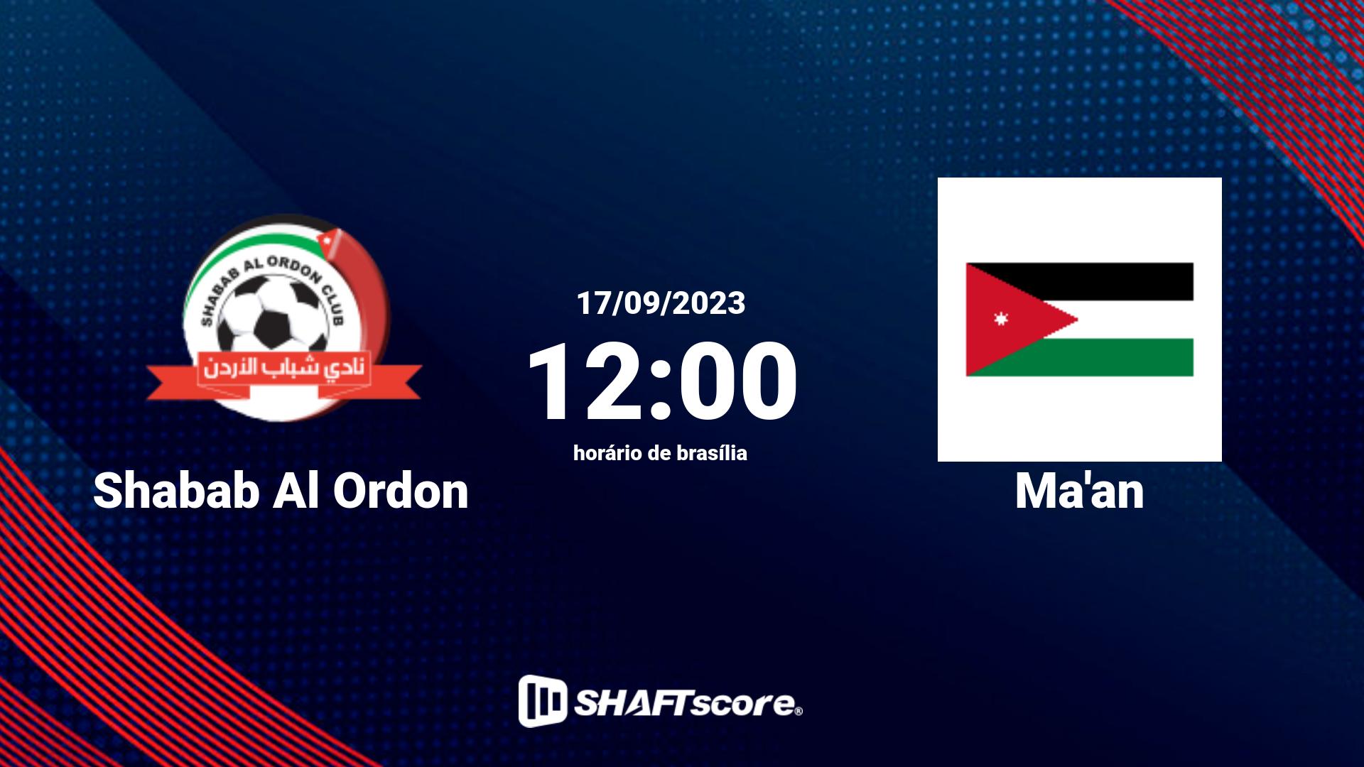 Estatísticas do jogo Shabab Al Ordon vs Ma'an 17.09 12:00