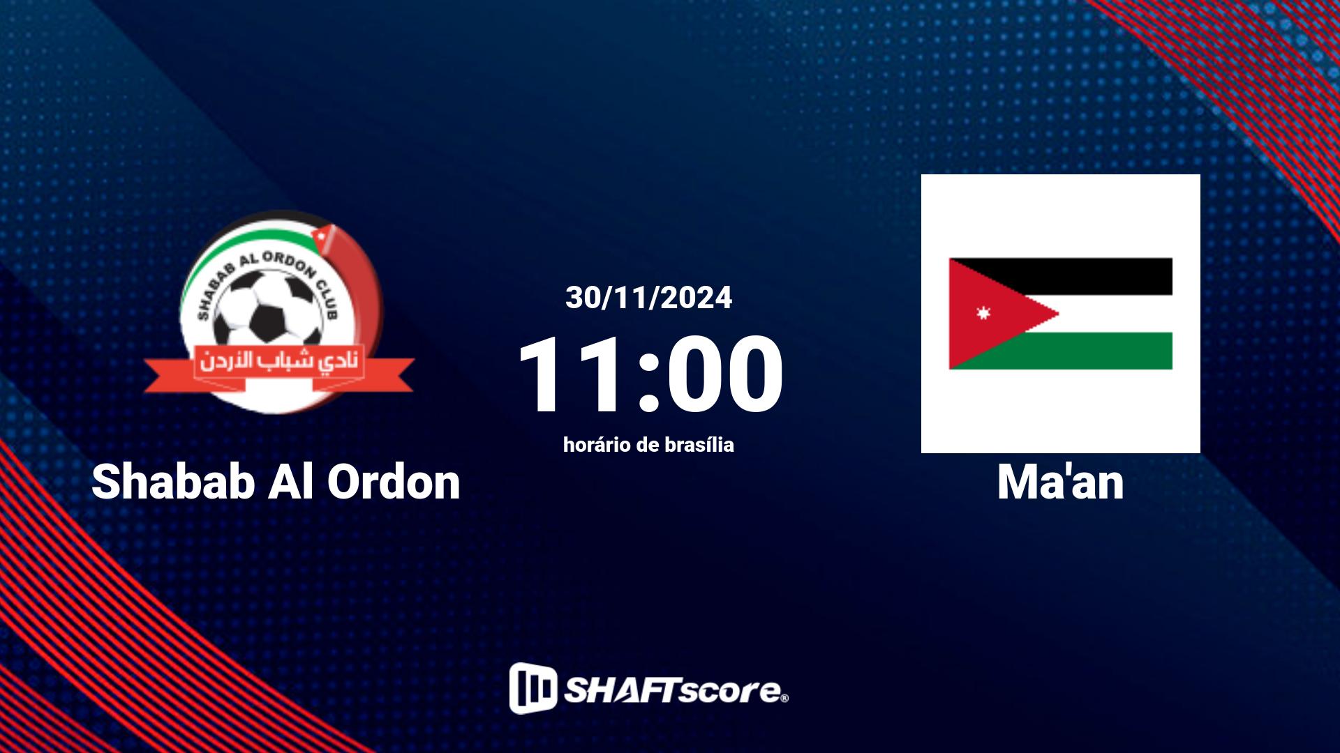 Estatísticas do jogo Shabab Al Ordon vs Ma'an 30.11 11:00