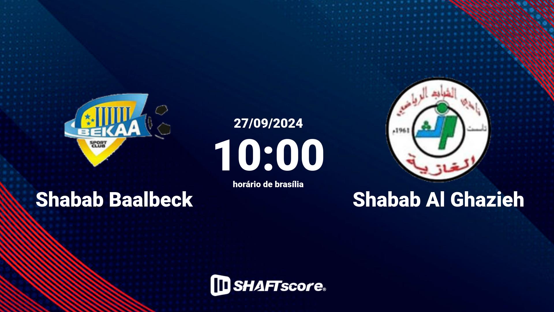 Estatísticas do jogo Shabab Baalbeck vs Shabab Al Ghazieh 27.09 10:00