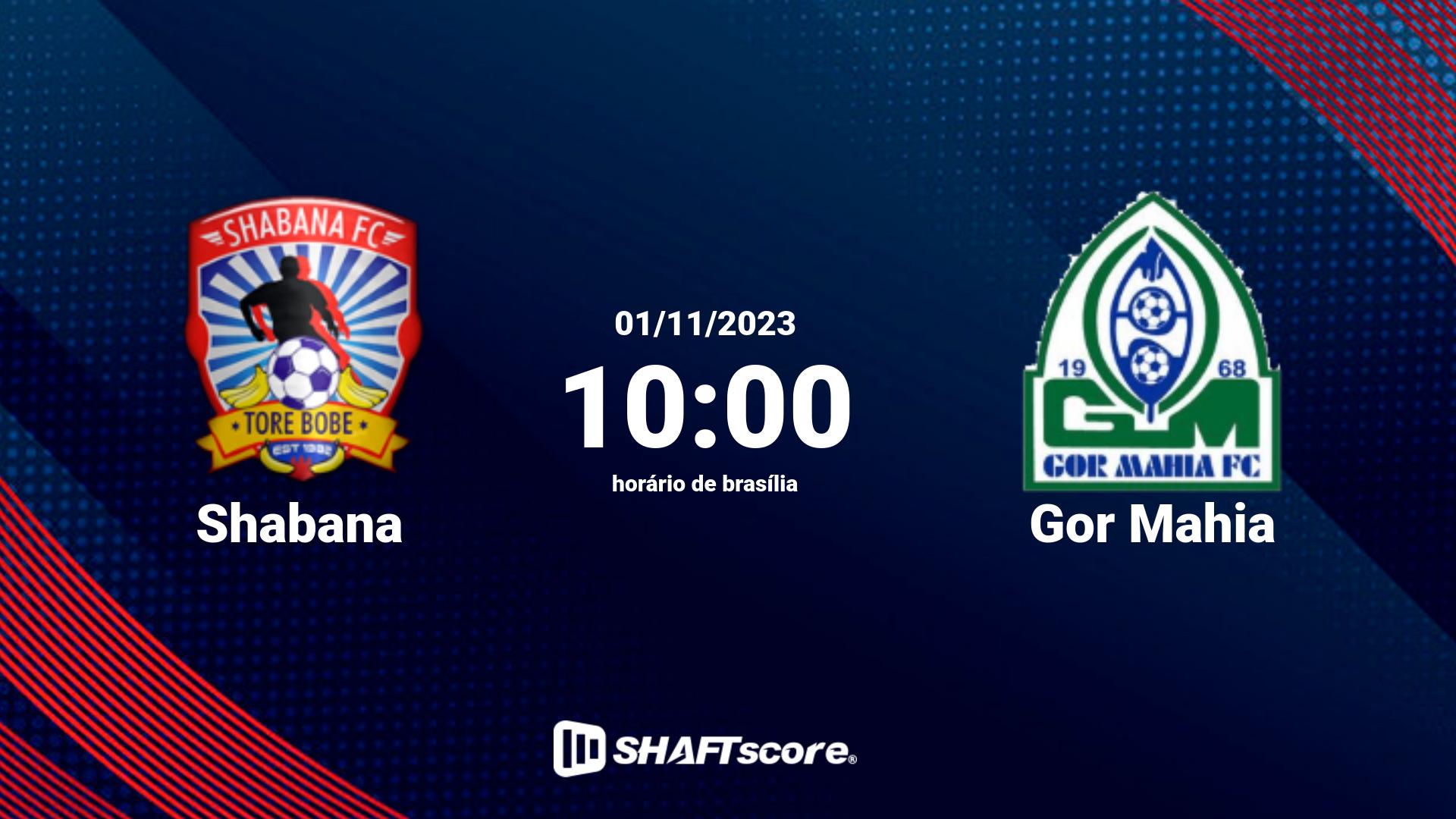 Estatísticas do jogo Shabana vs Gor Mahia 01.11 10:00