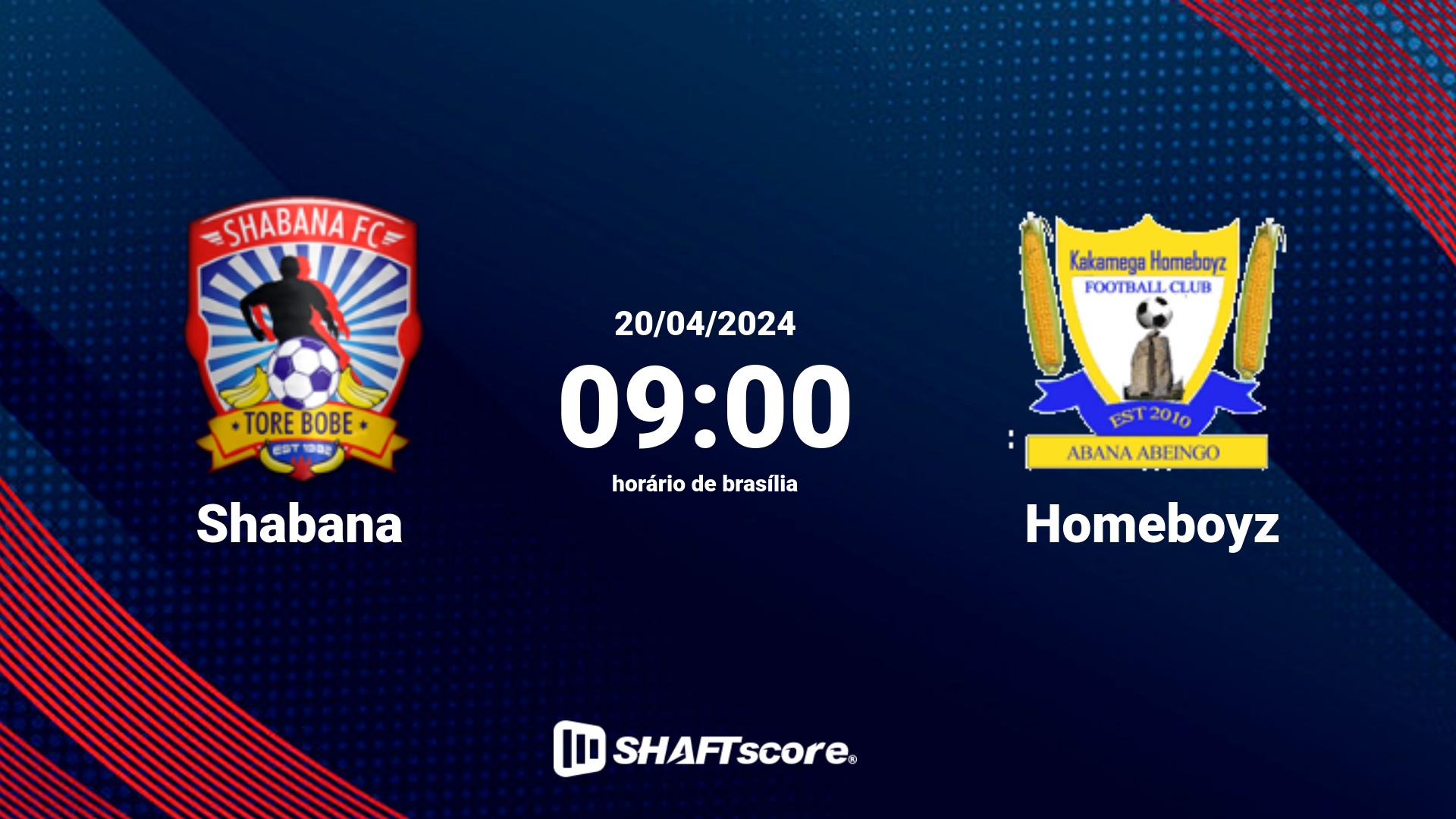 Estatísticas do jogo Shabana vs Homeboyz 20.04 09:00