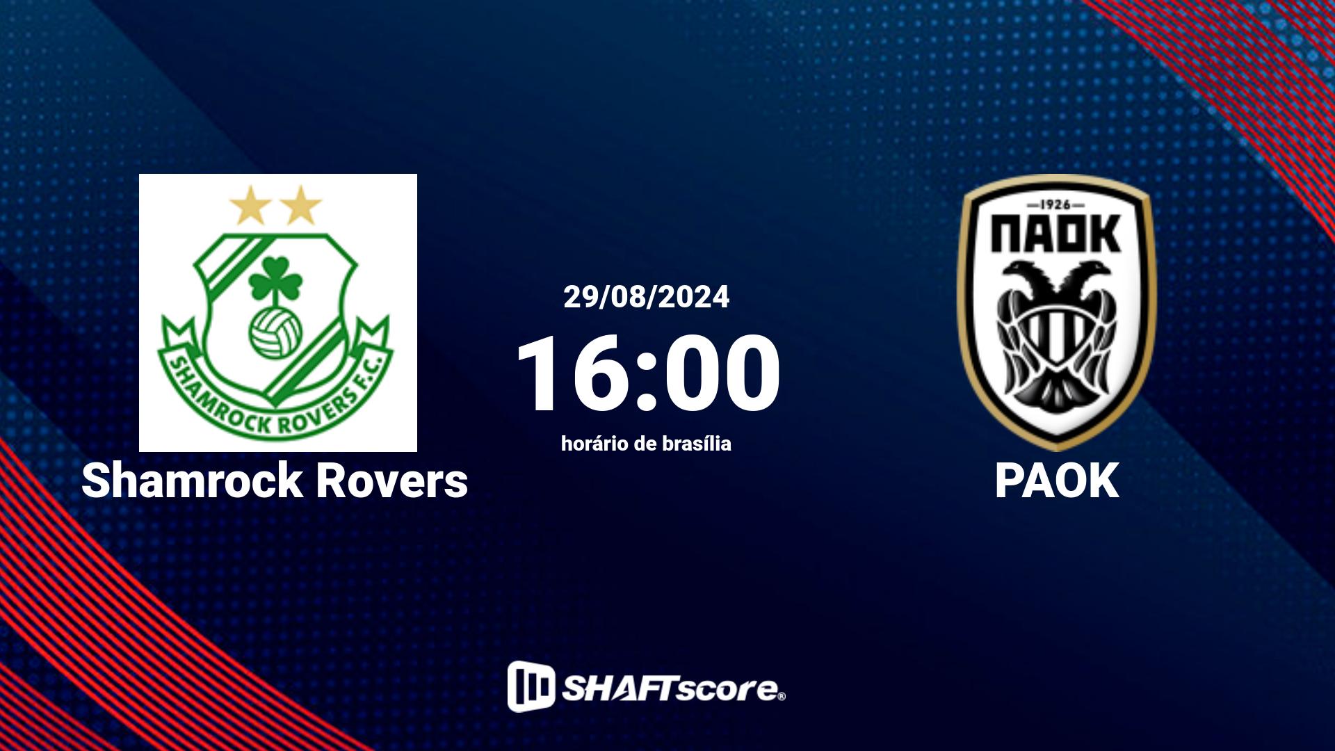 Estatísticas do jogo Shamrock Rovers vs PAOK 29.08 16:00