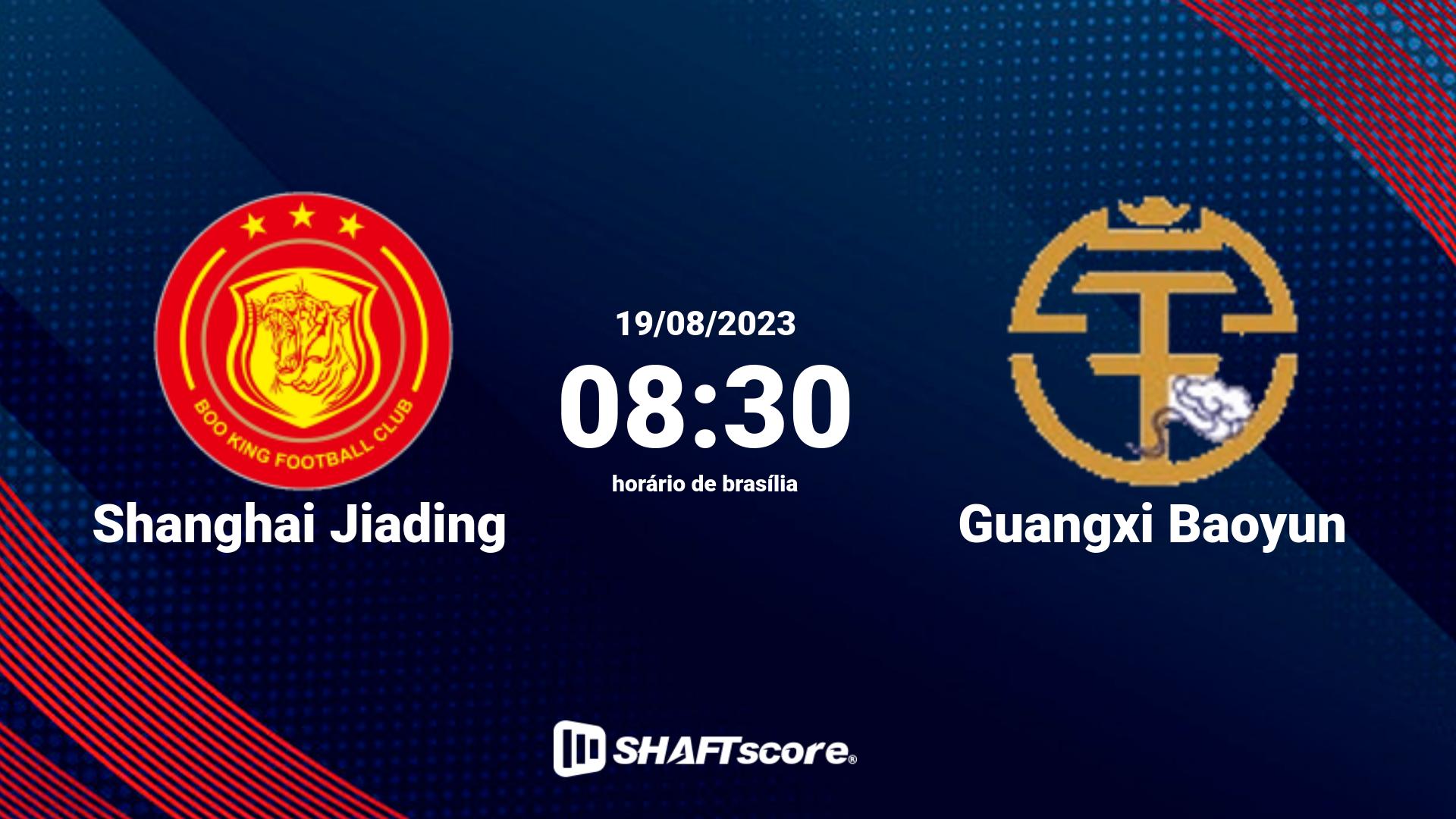 Estatísticas do jogo Shanghai Jiading vs Guangxi Baoyun 19.08 08:30