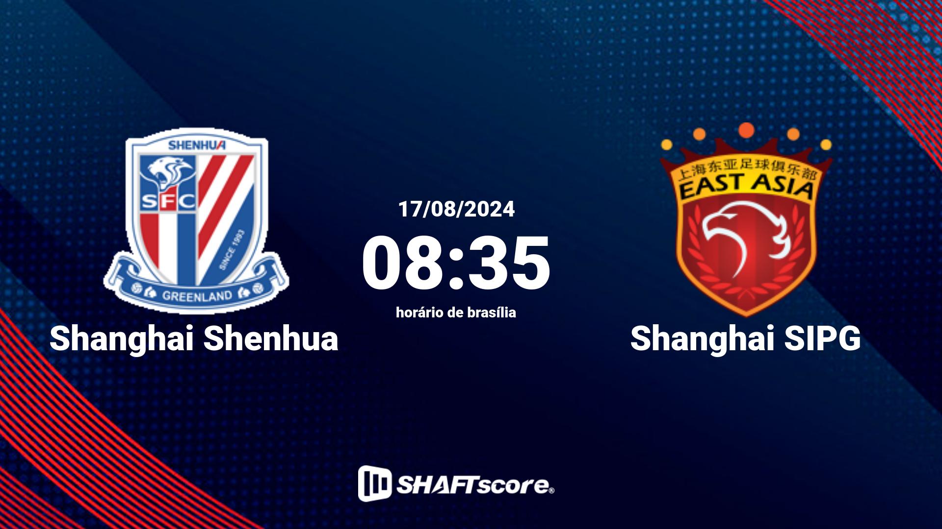 Estatísticas do jogo Shanghai Shenhua vs Shanghai SIPG 17.08 08:35