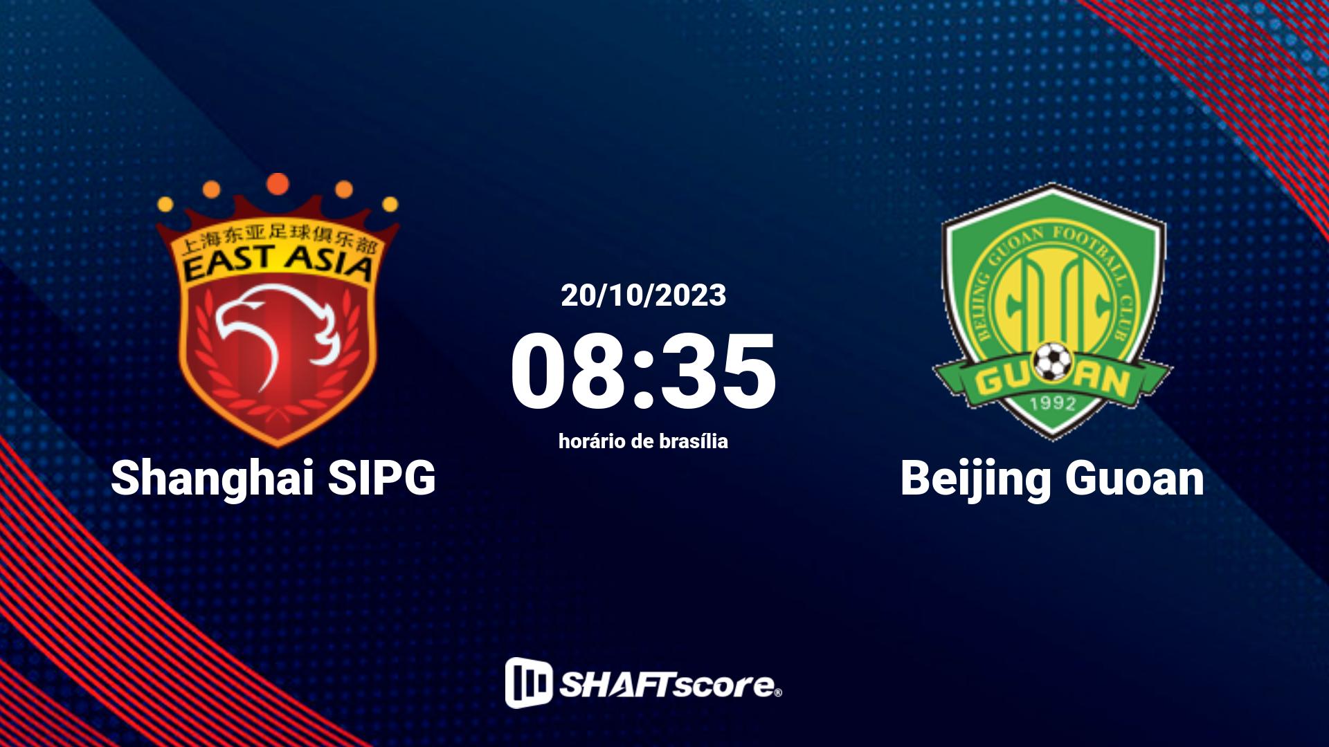 Estatísticas do jogo Shanghai SIPG vs Beijing Guoan 20.10 08:35